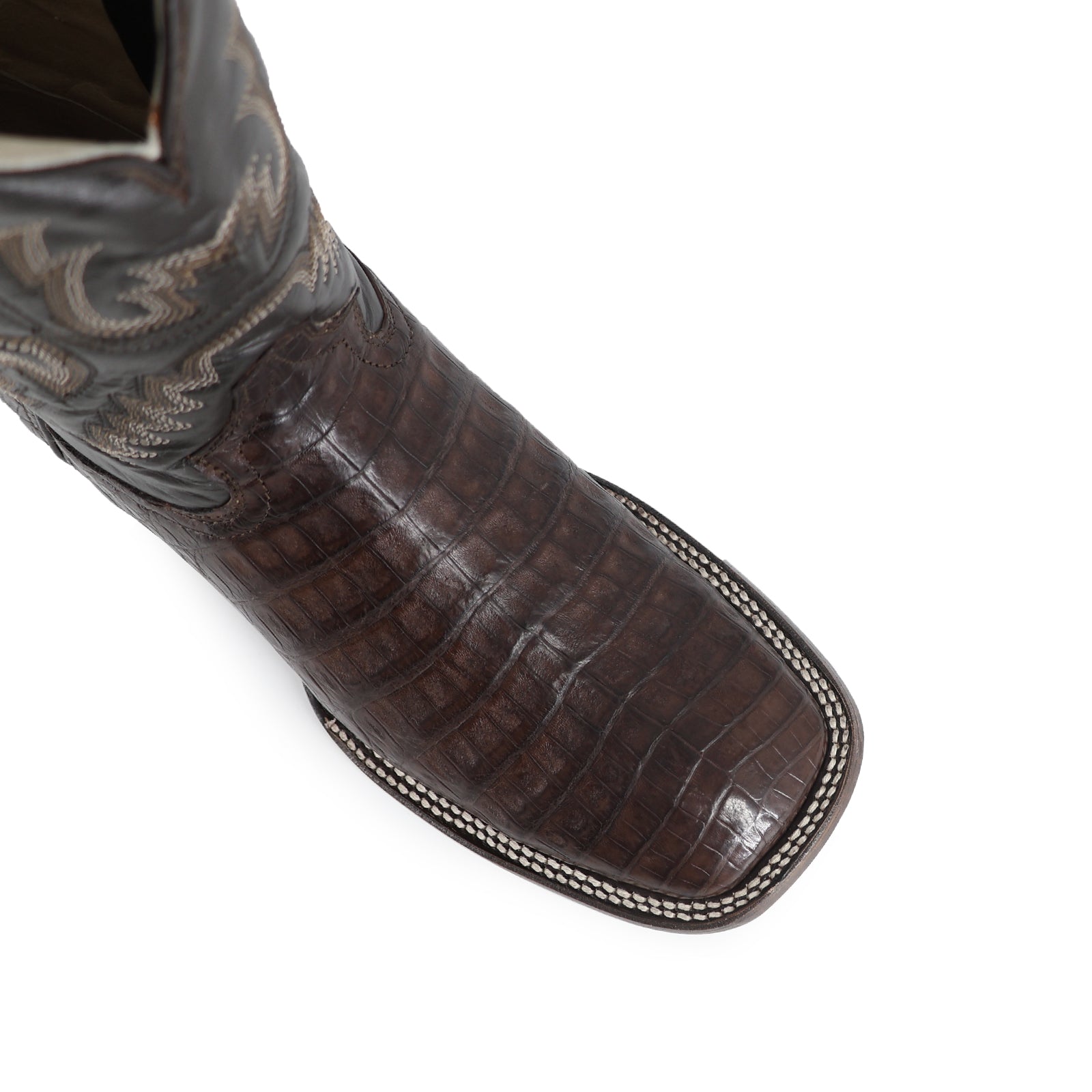 Caiman leather cowboy boot square toe