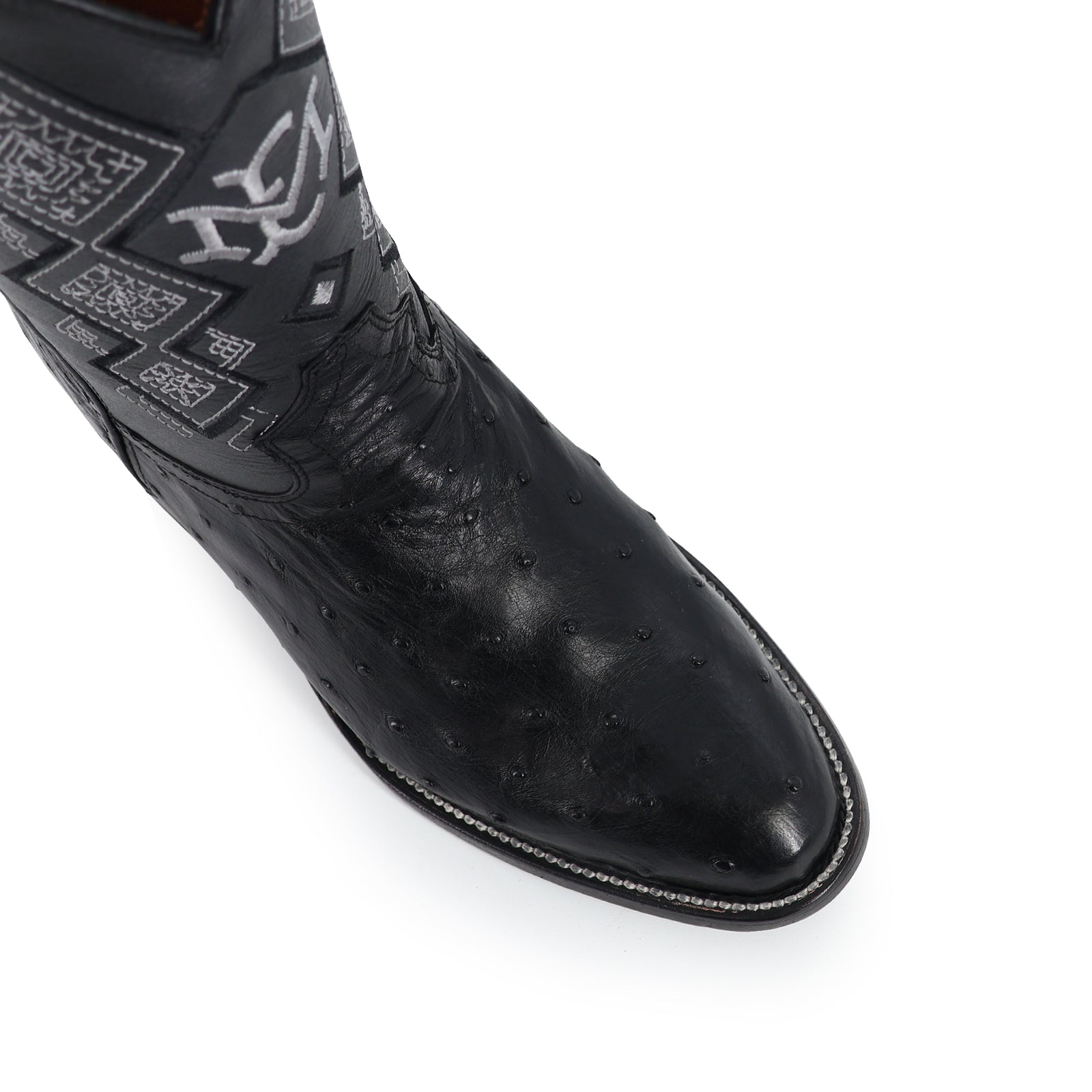 Ostrich leather cowboy boot round toe