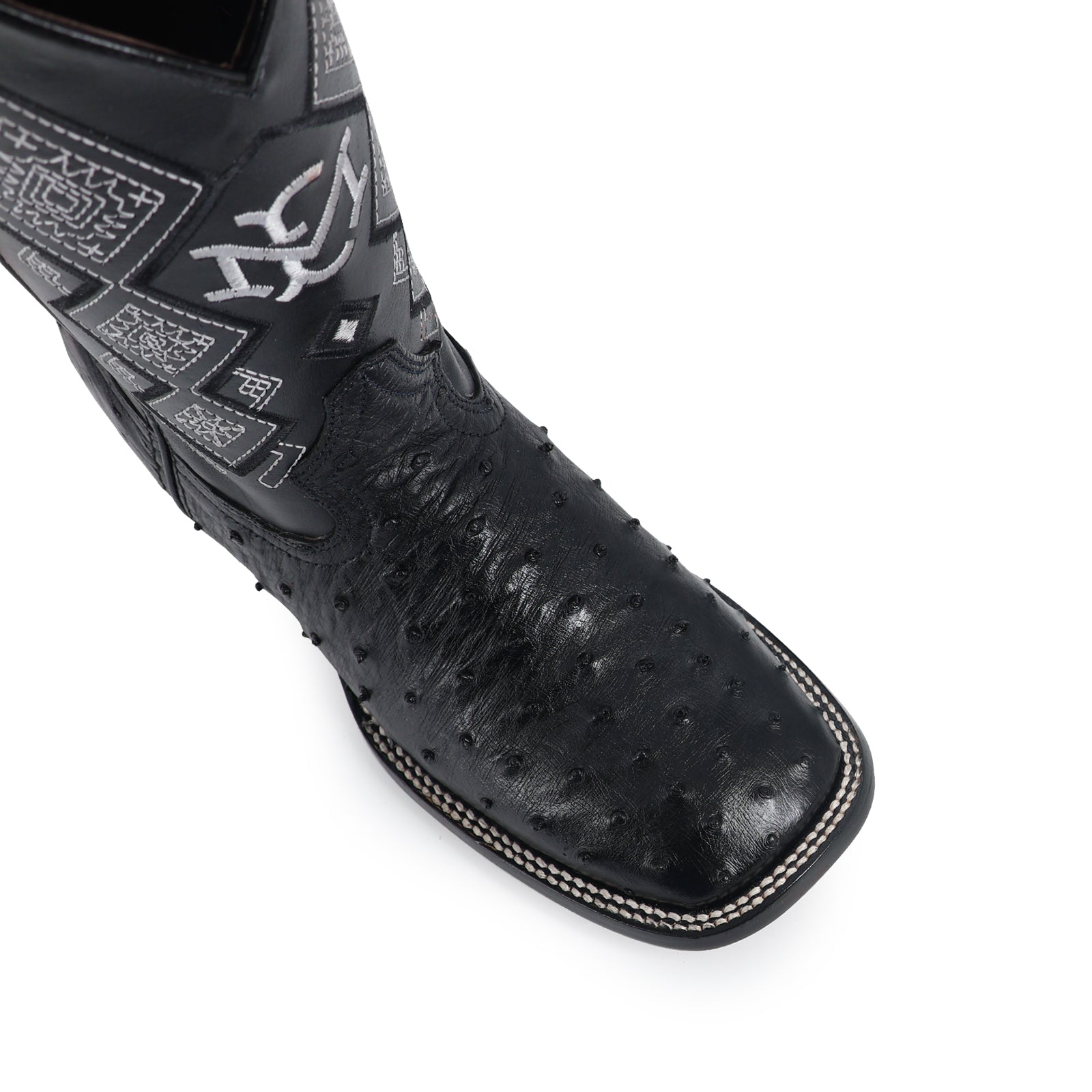 Ostrich leather cowboy boot square toe