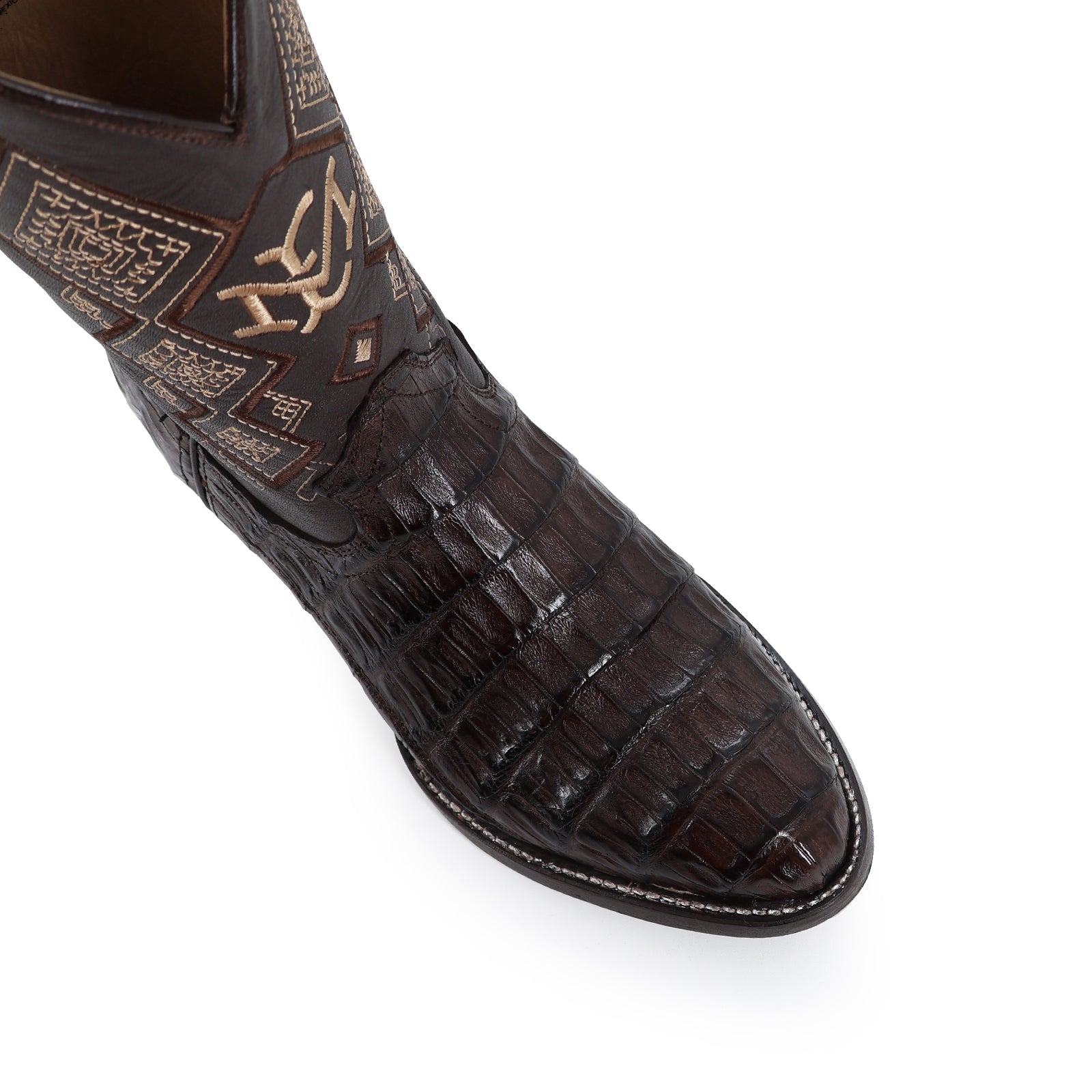 Caiman leather cowboy boot round toe