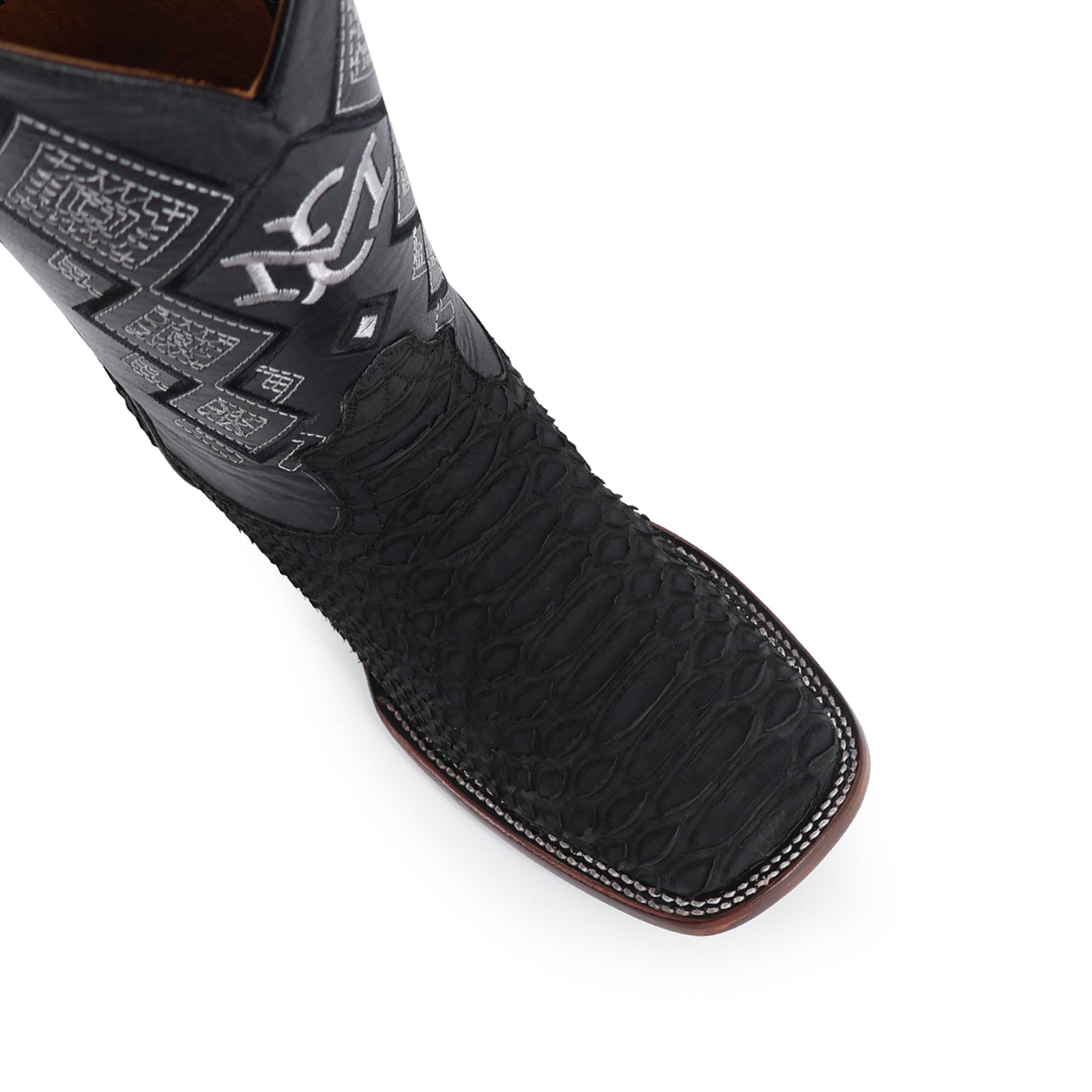 Python leather cowboy boot square toe