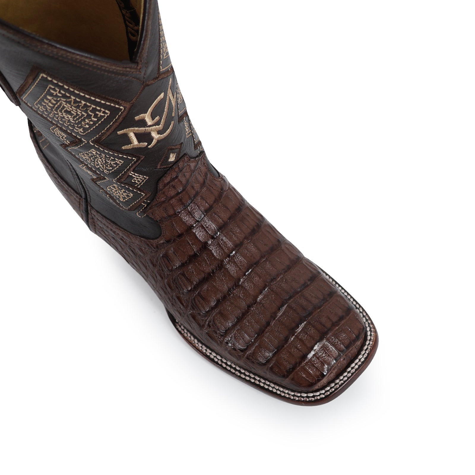 Caiman leather cowboy boot square toe
