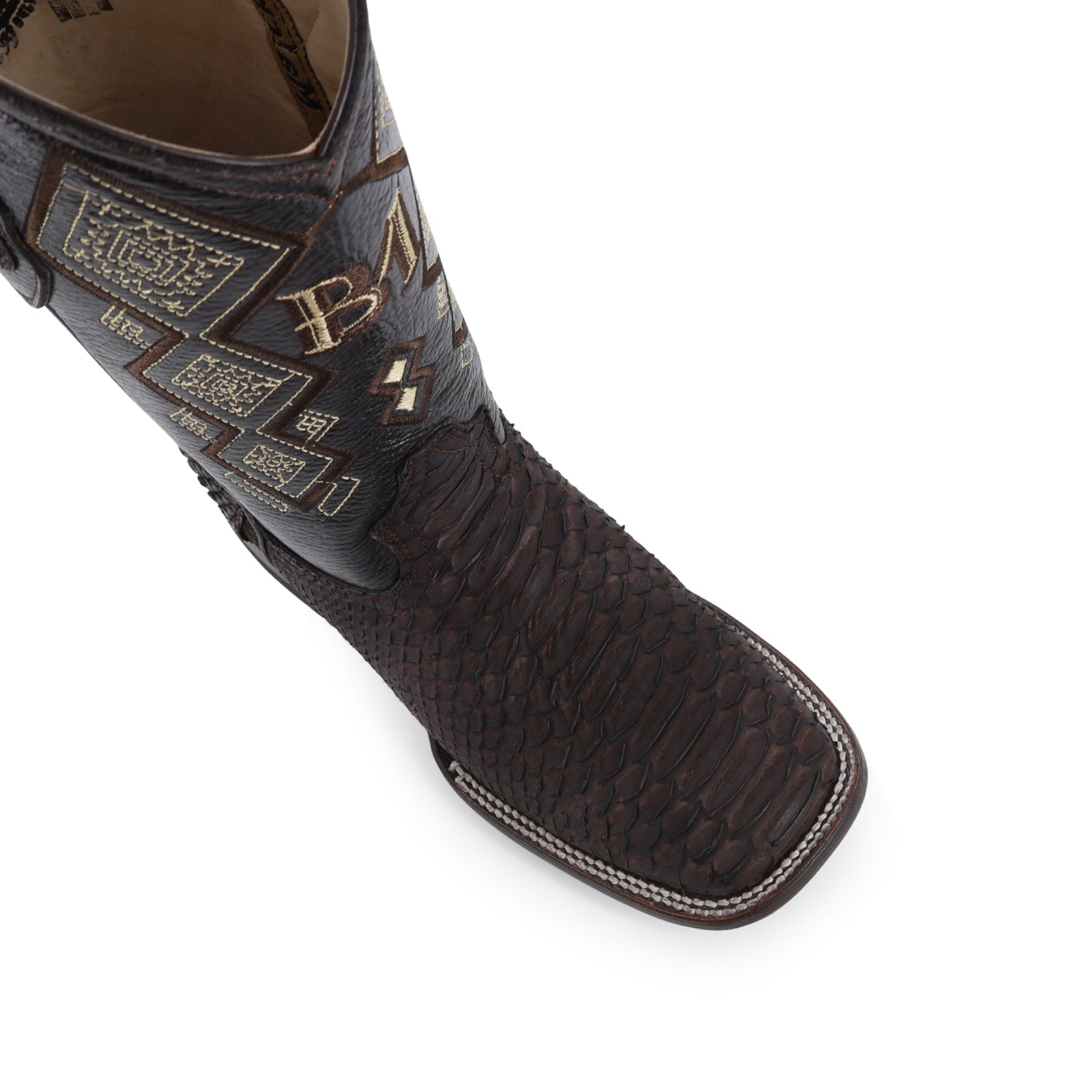 Python leather cowboy boot square toe