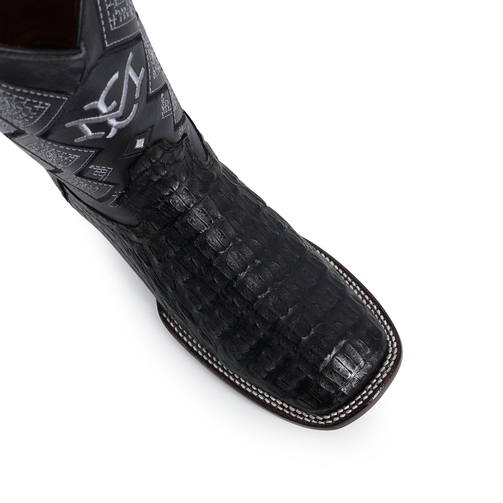 Caiman leather cowboy boot square toe