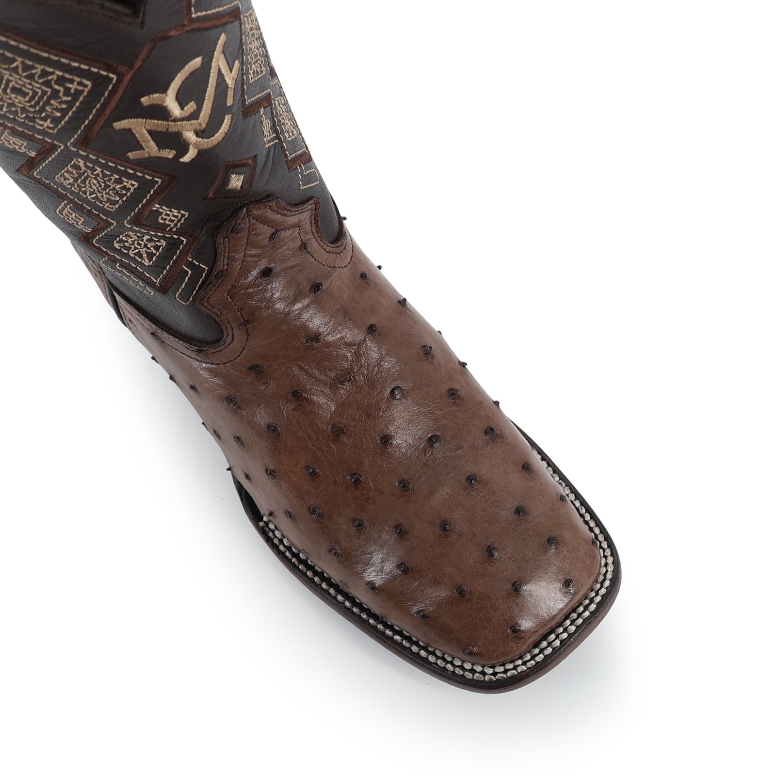 Ostrich leather cowboy boot square toe