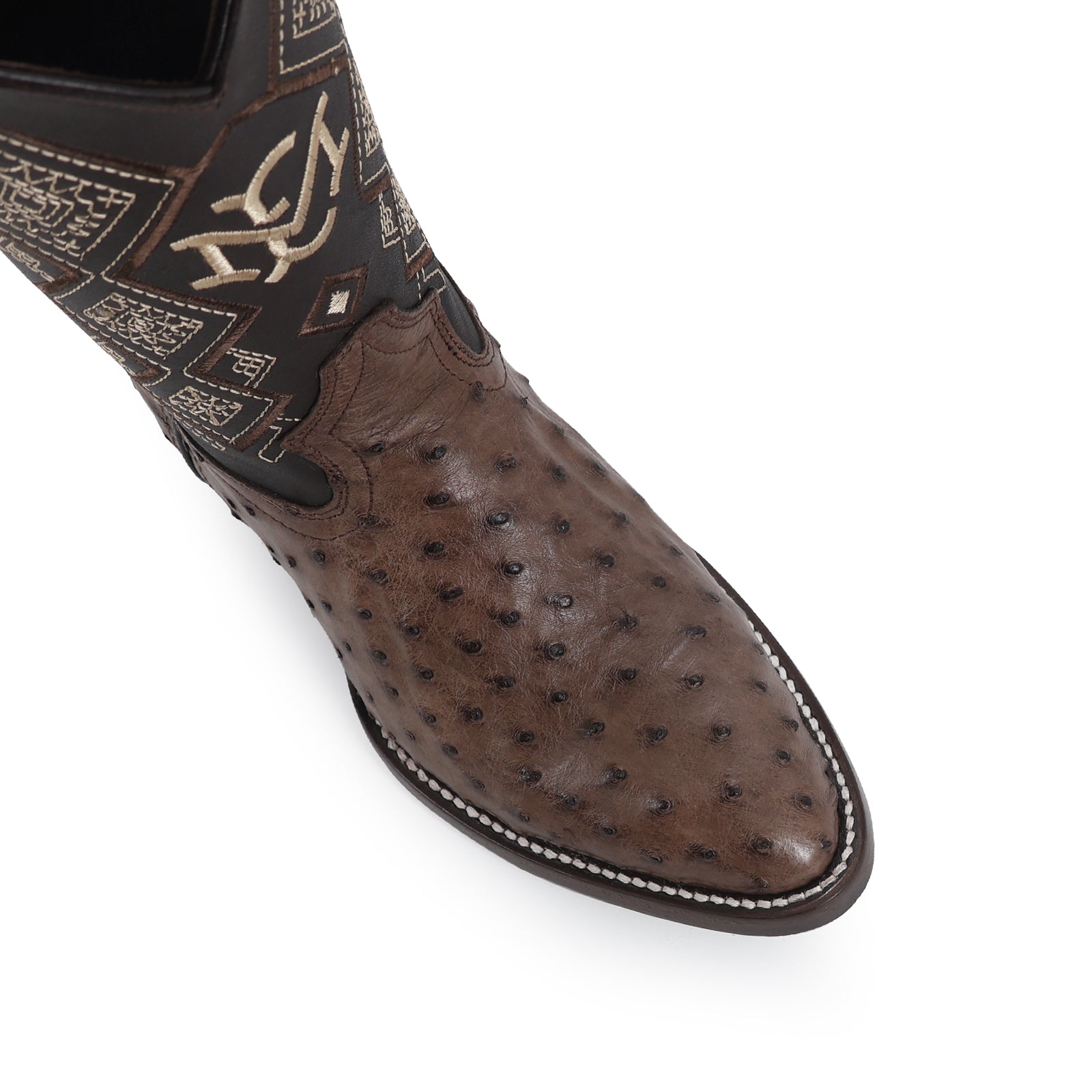 Ostrich leather cowboy boot round toe