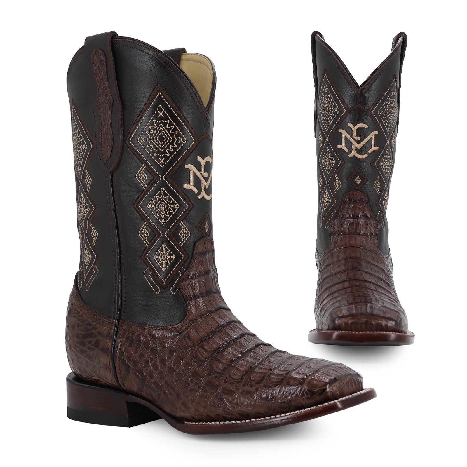 Caiman leather cowboy boot square toe