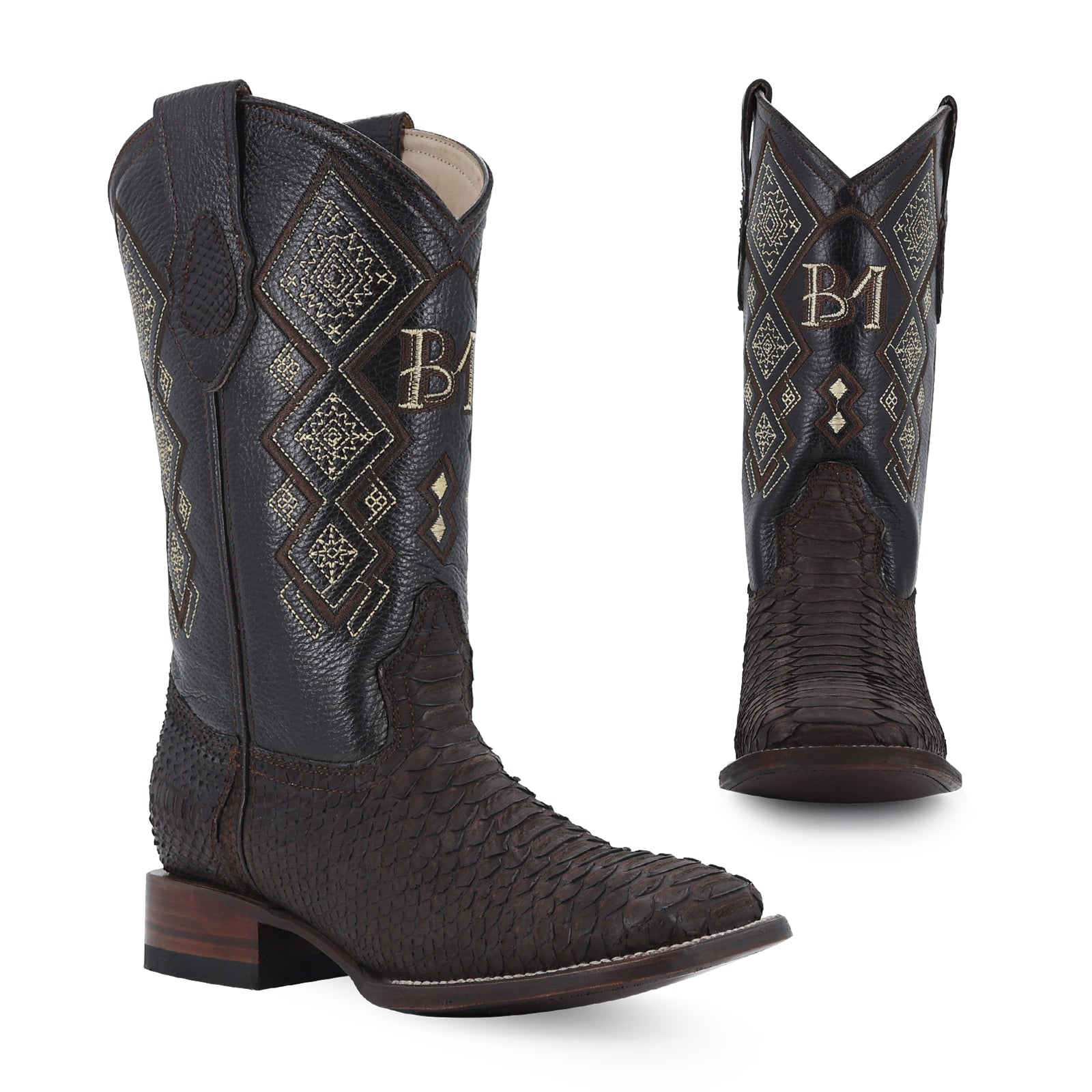 Python leather cowboy boot square toe