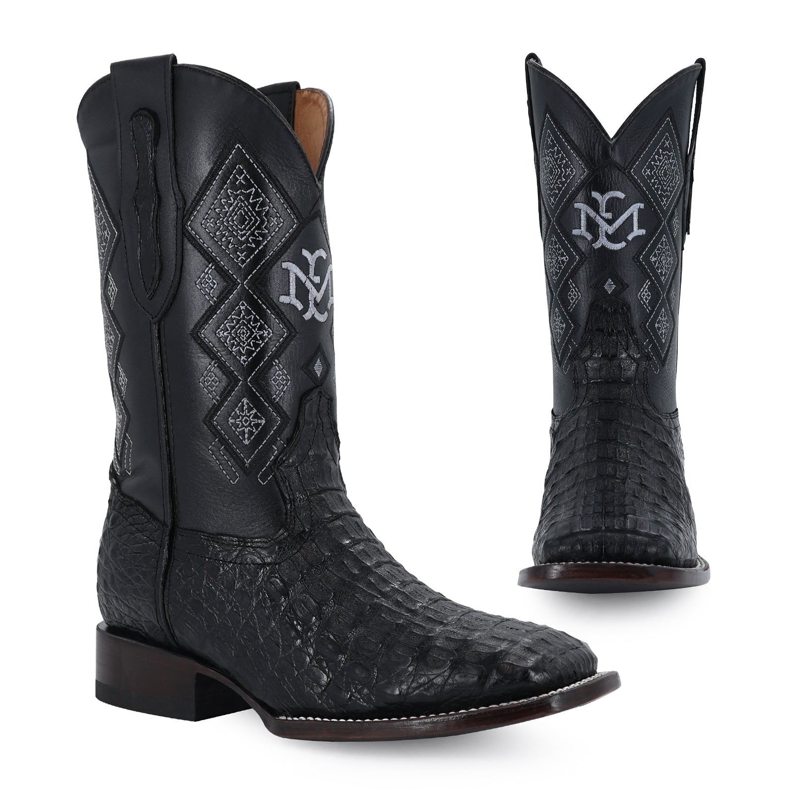 Caiman leather cowboy boot square toe
