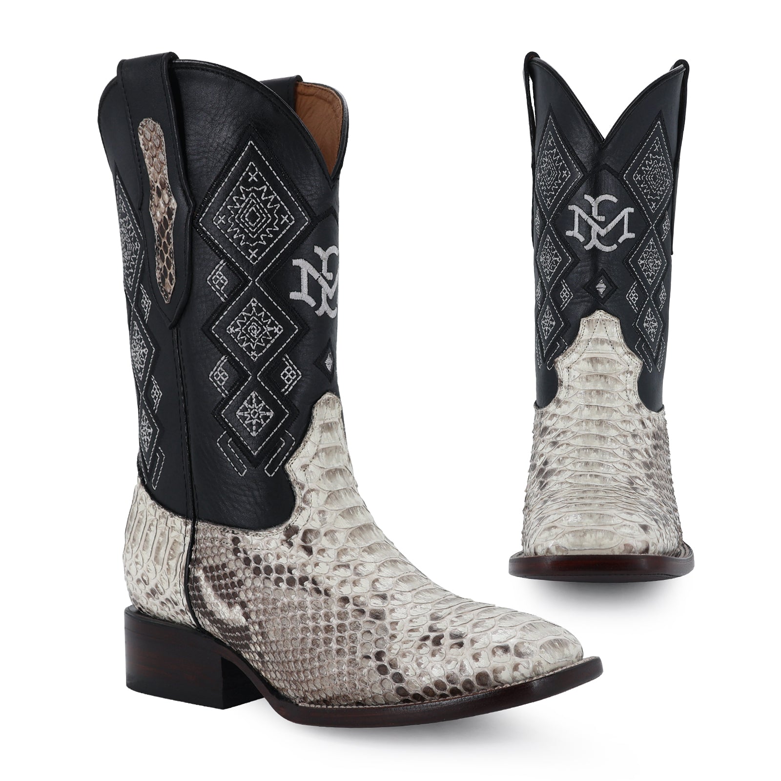 Python leather cowboy boot square toe