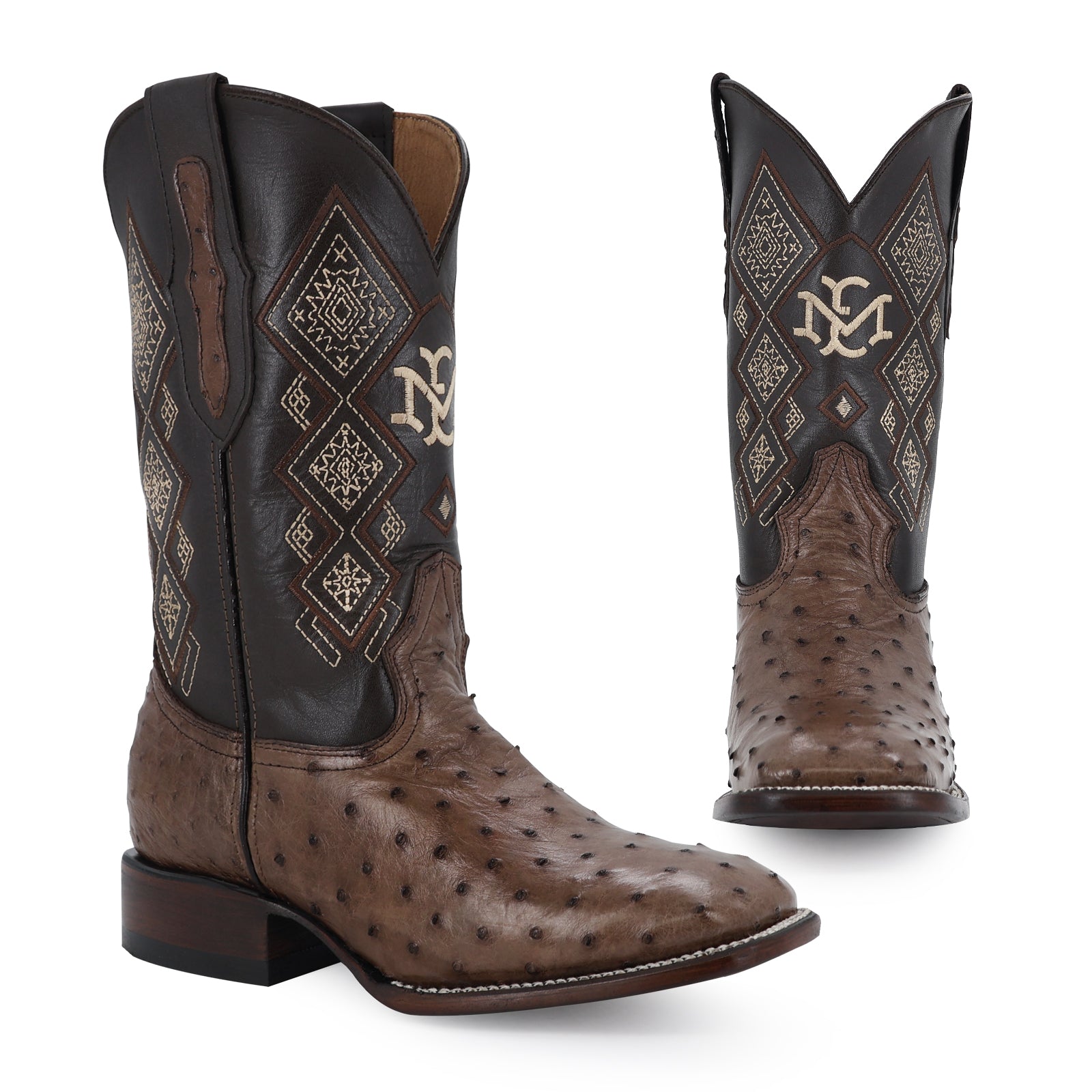 Ostrich leather cowboy boot square toe