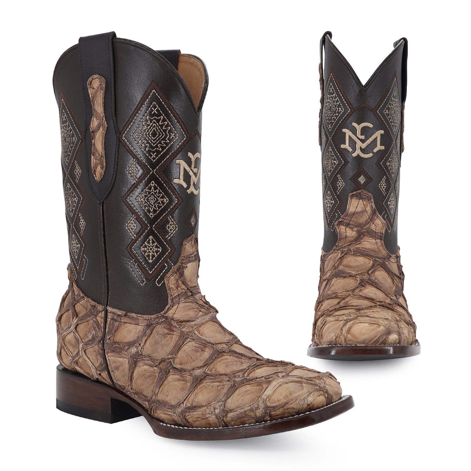 Pirarucu leather cowboy boot square toe
