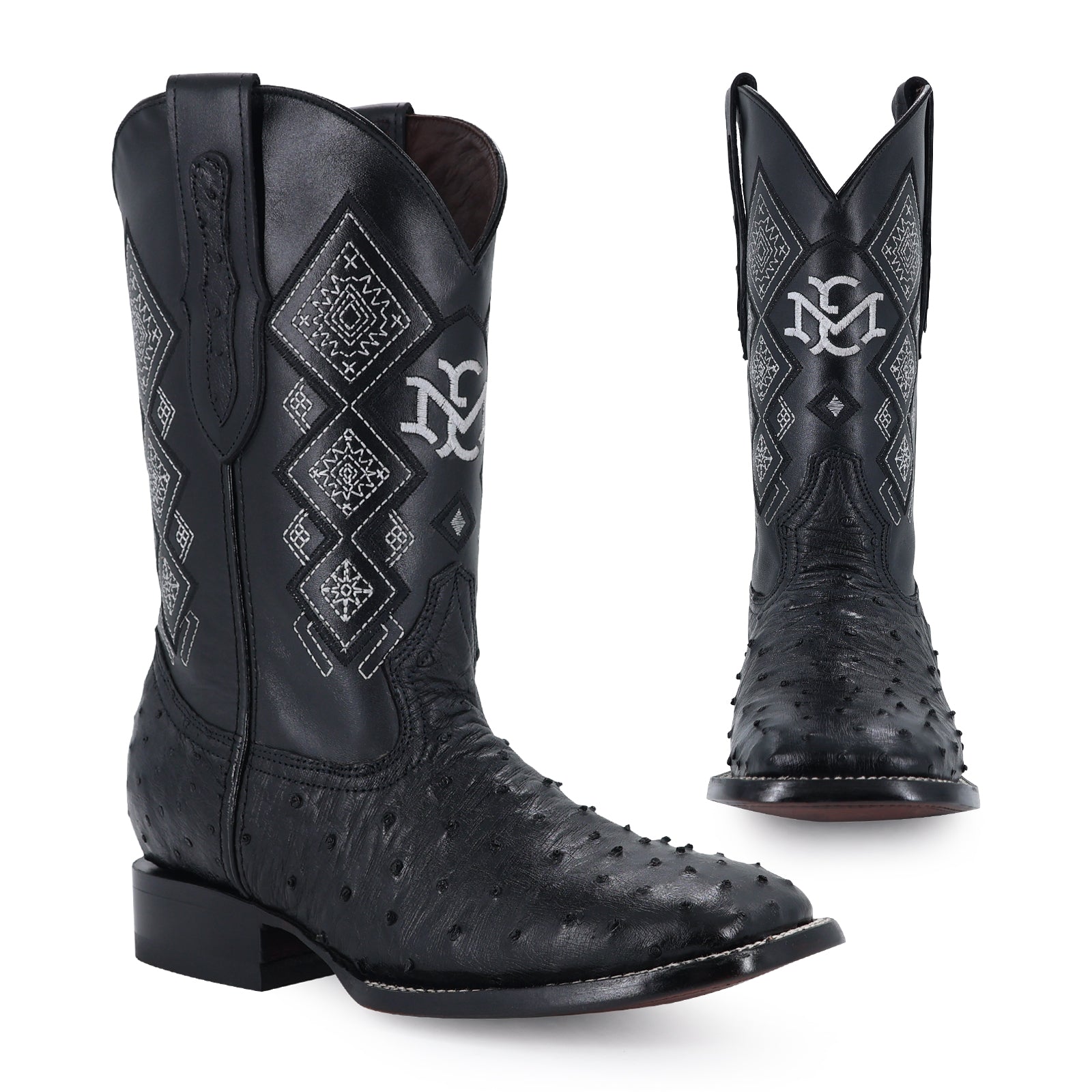 Ostrich leather cowboy boot square toe