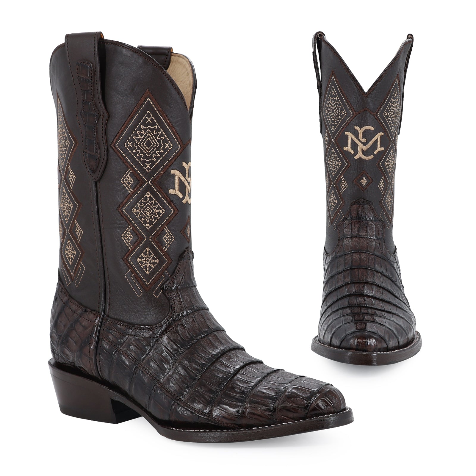 Caiman leather cowboy boot round toe