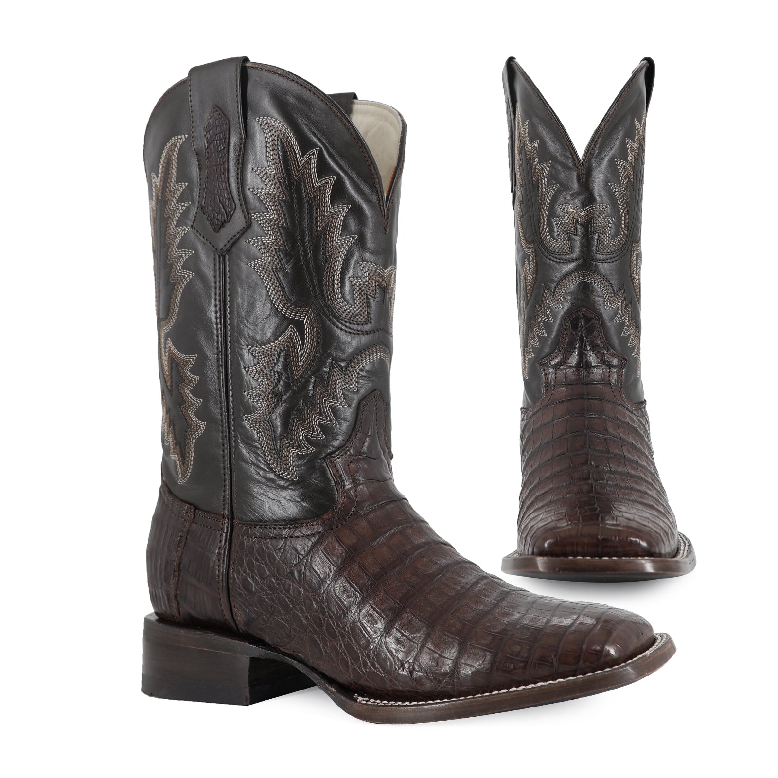 Caiman leather cowboy boot square toe