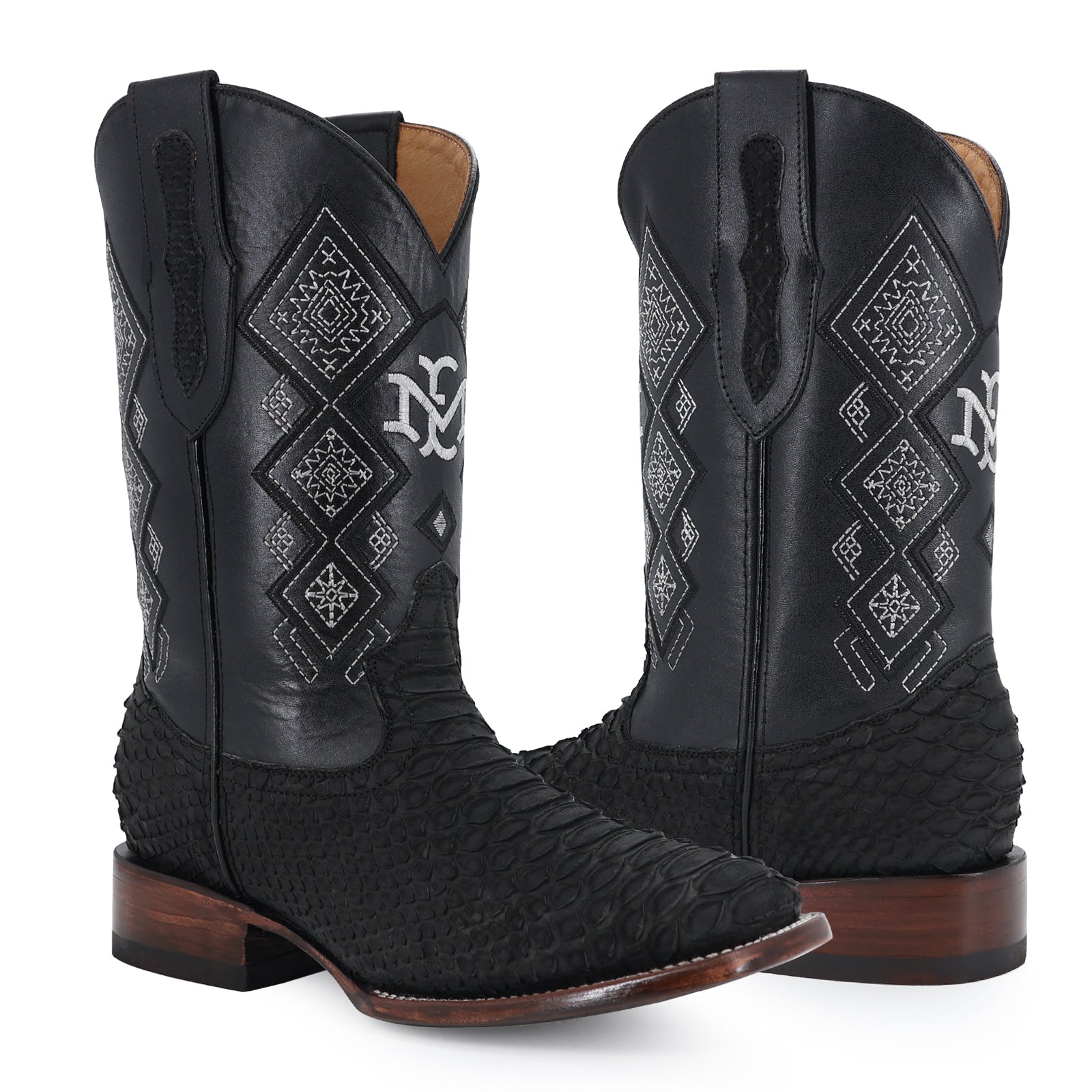 Python leather cowboy boot square toe