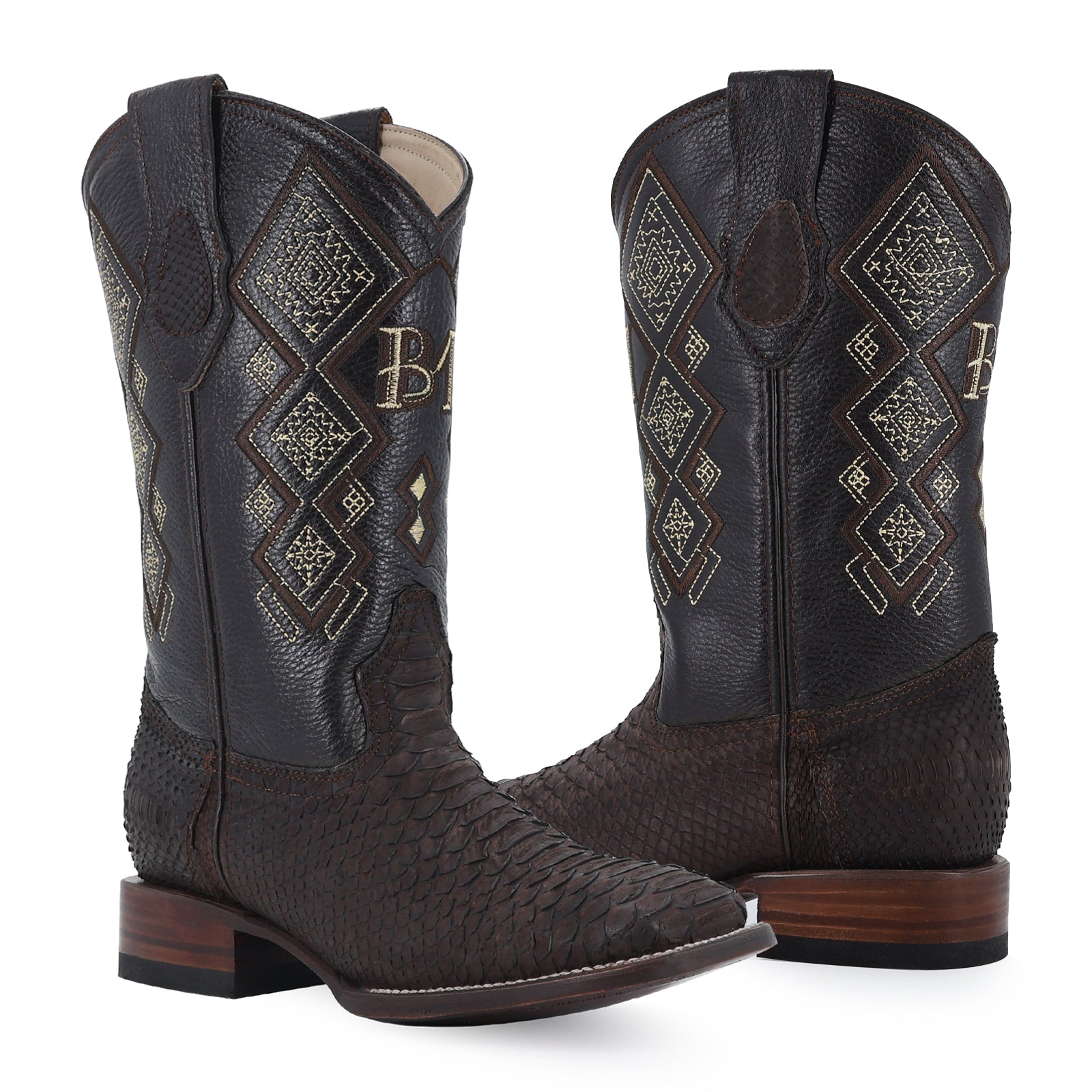 Python leather cowboy boot square toe