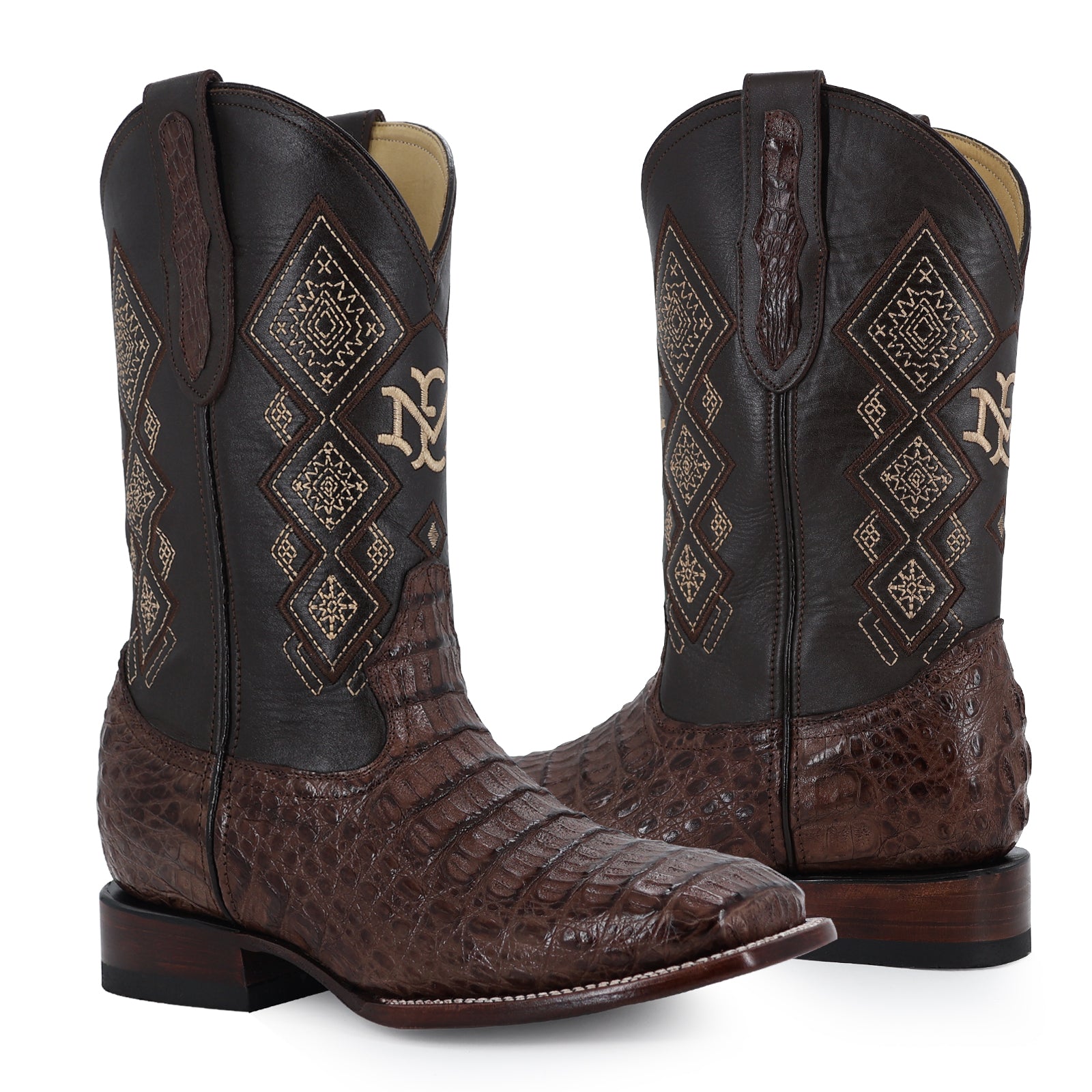 Caiman leather cowboy boot square toe