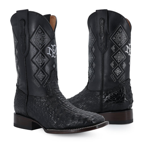 Caiman leather cowboy boot square toe