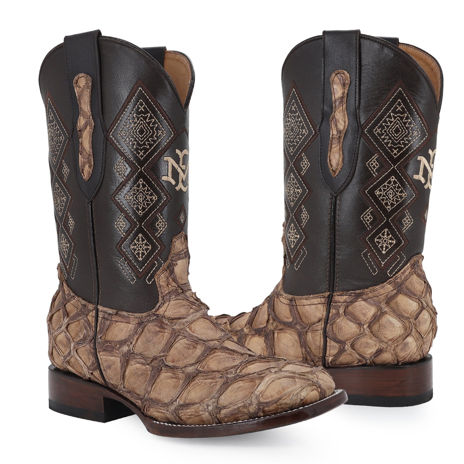Pirarucu leather cowboy boot square toe