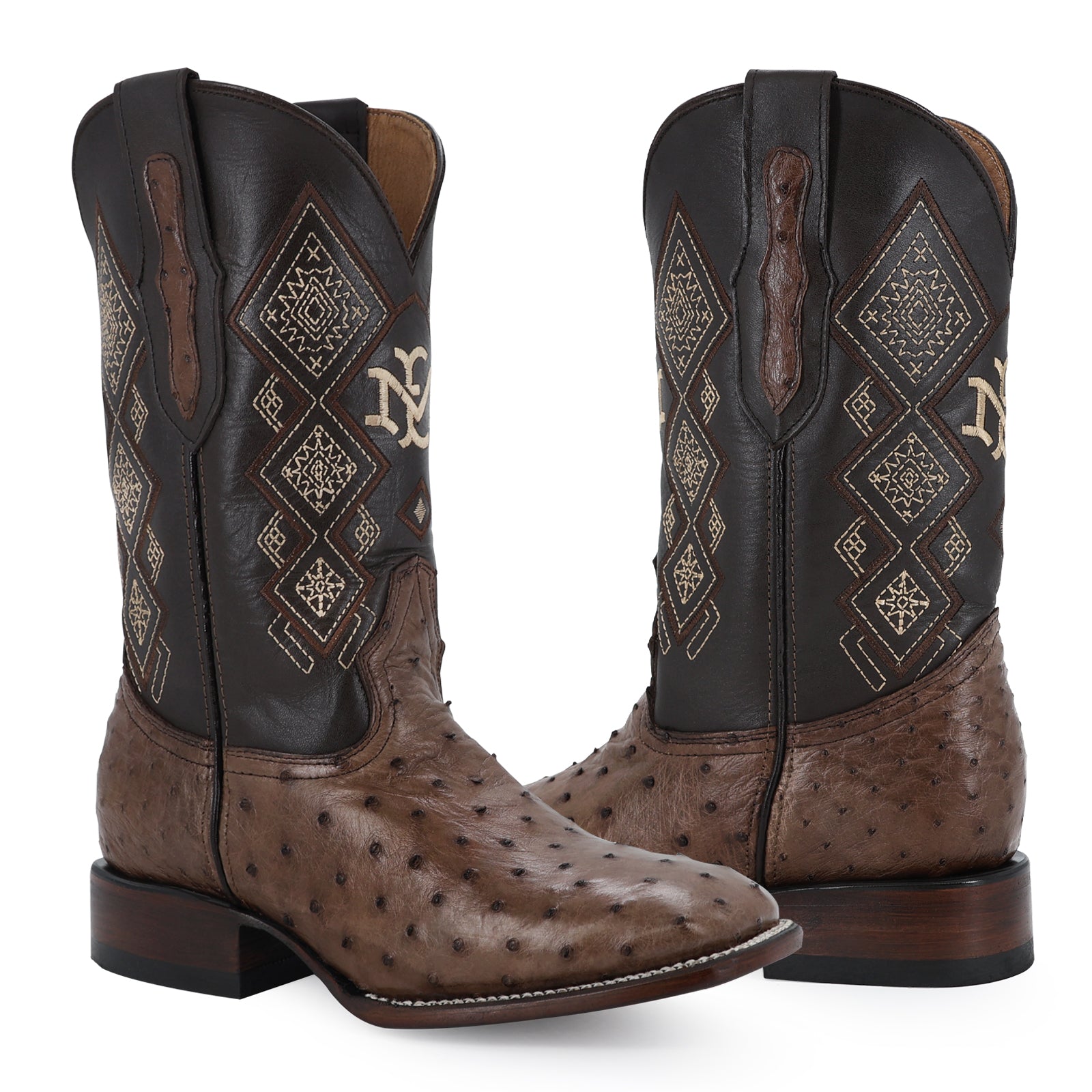 Ostrich leather cowboy boot square toe