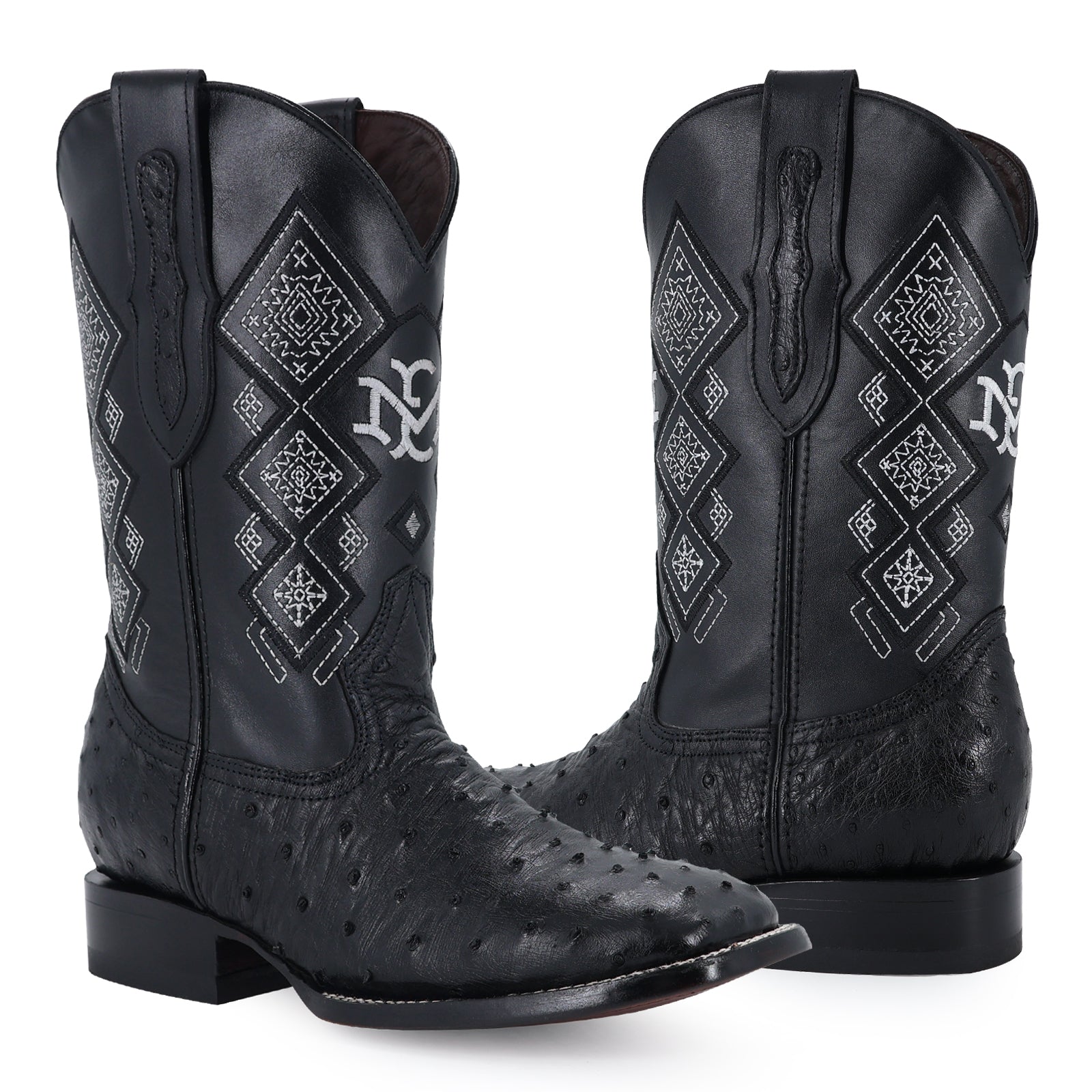 Ostrich leather cowboy boot square toe