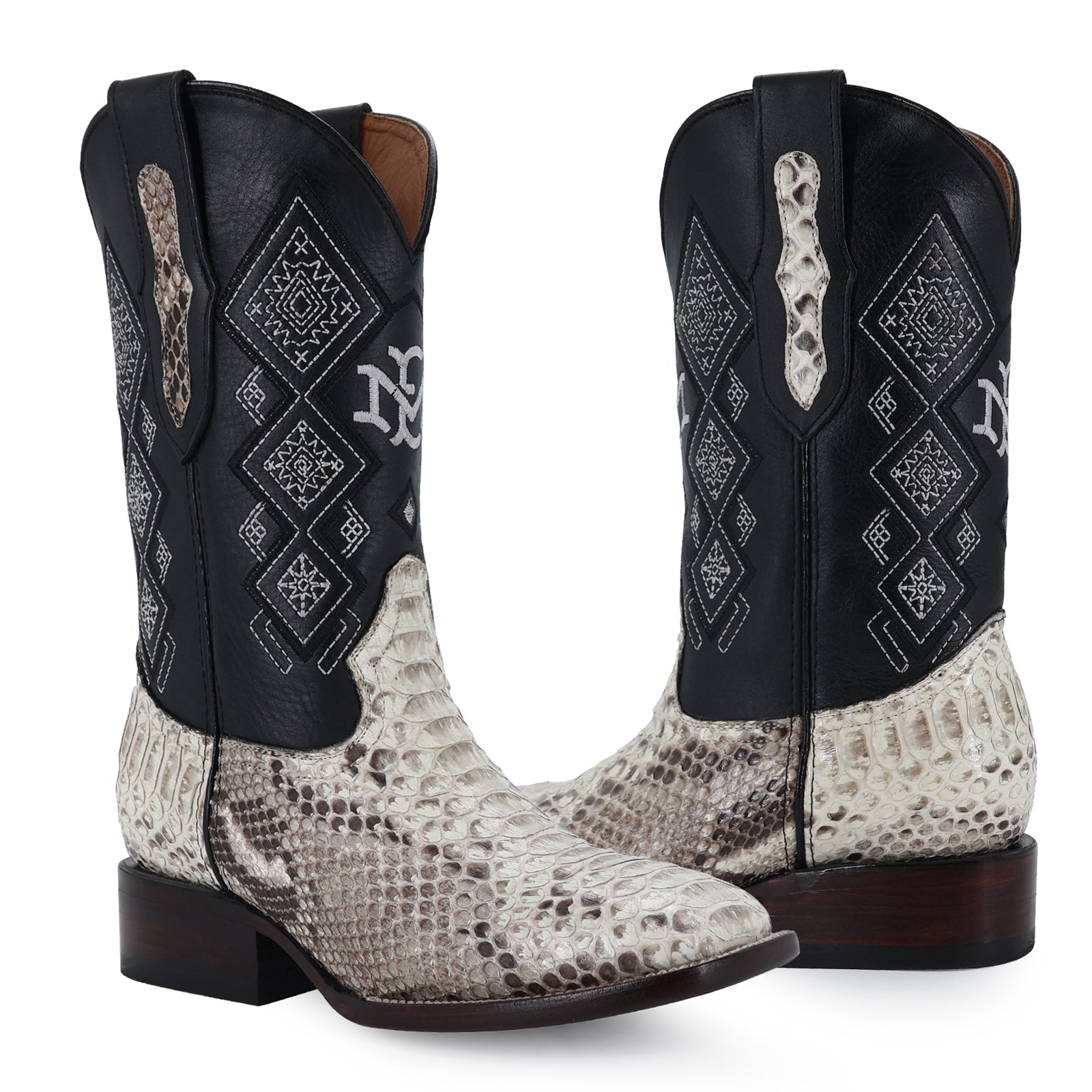 Python leather cowboy boot square toe
