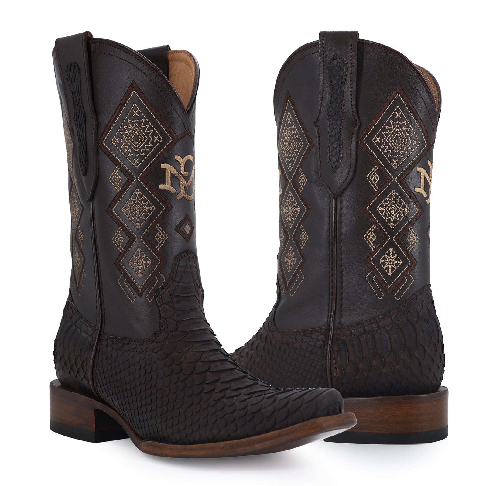 Python leather cowboy boot dubai toe