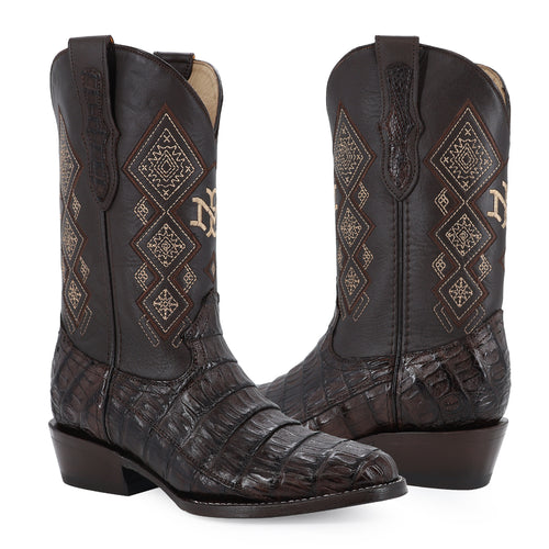 Caiman leather cowboy boot round toe