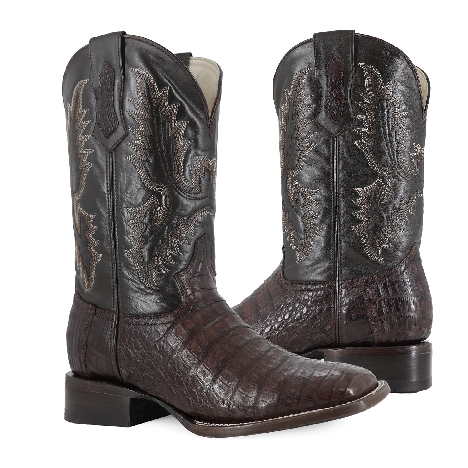 Caiman leather cowboy boot square toe