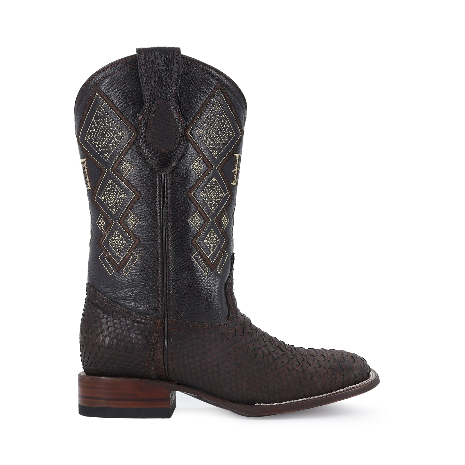 Python leather cowboy boot square toe