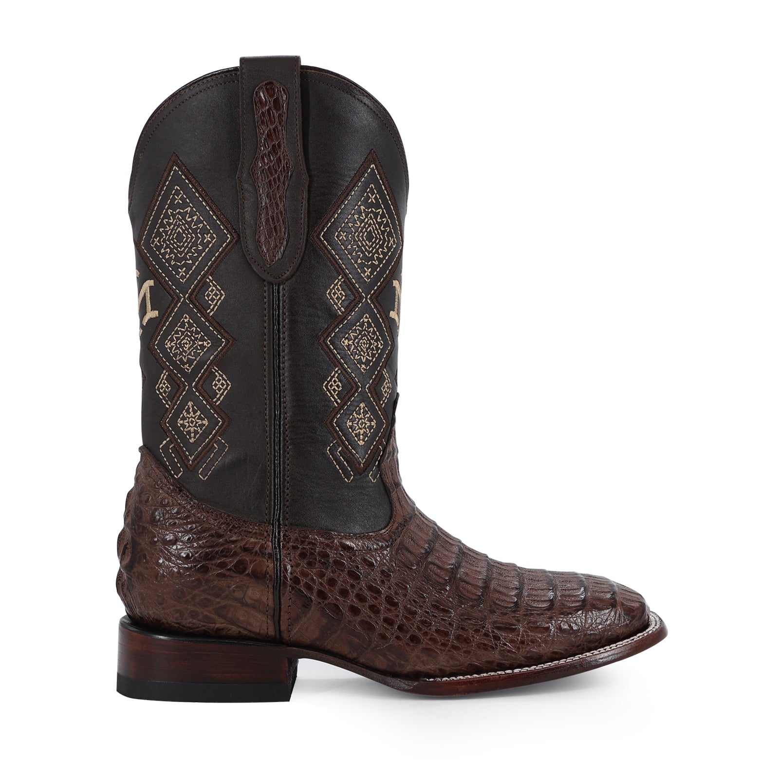 Caiman leather cowboy boot square toe