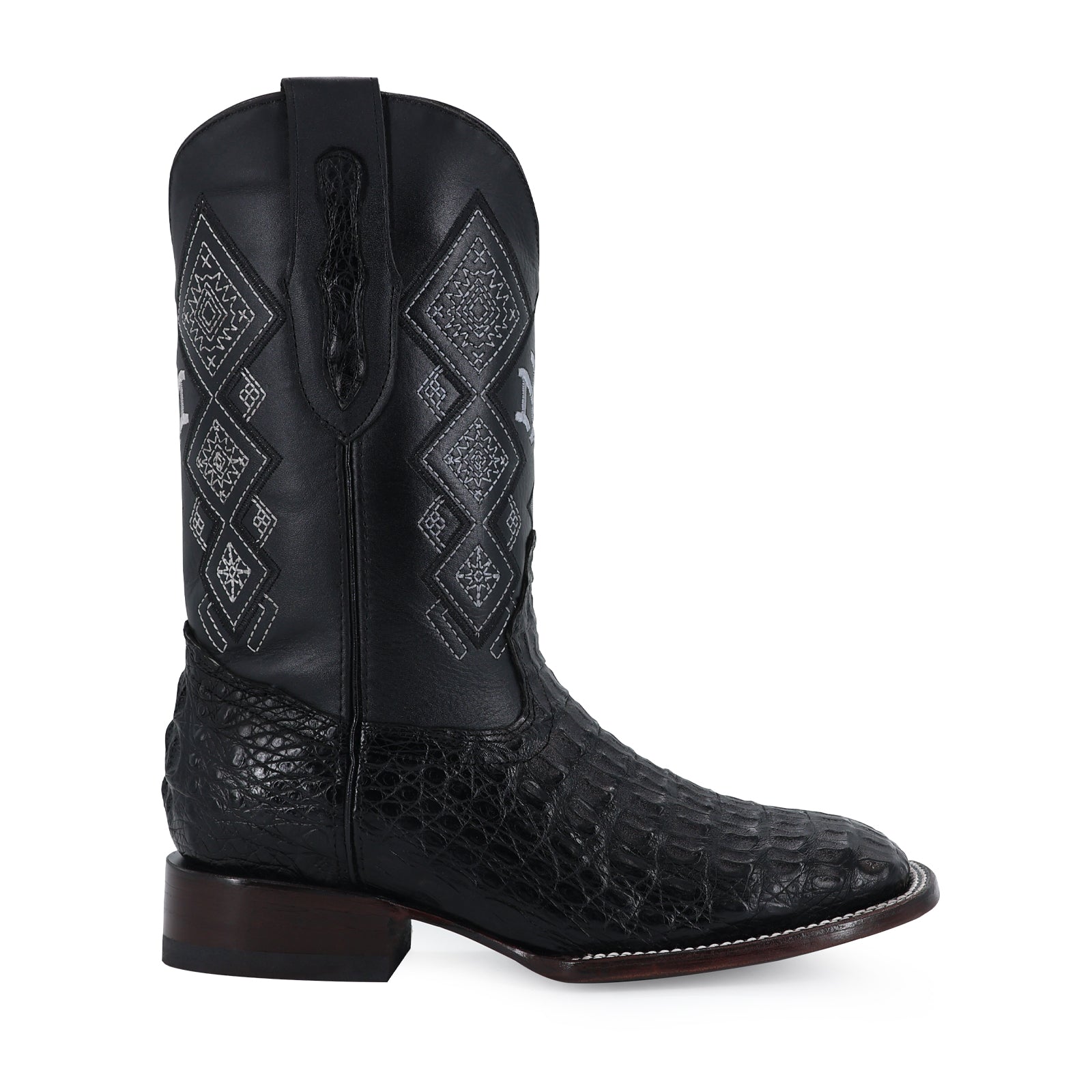 Caiman leather cowboy boot square toe