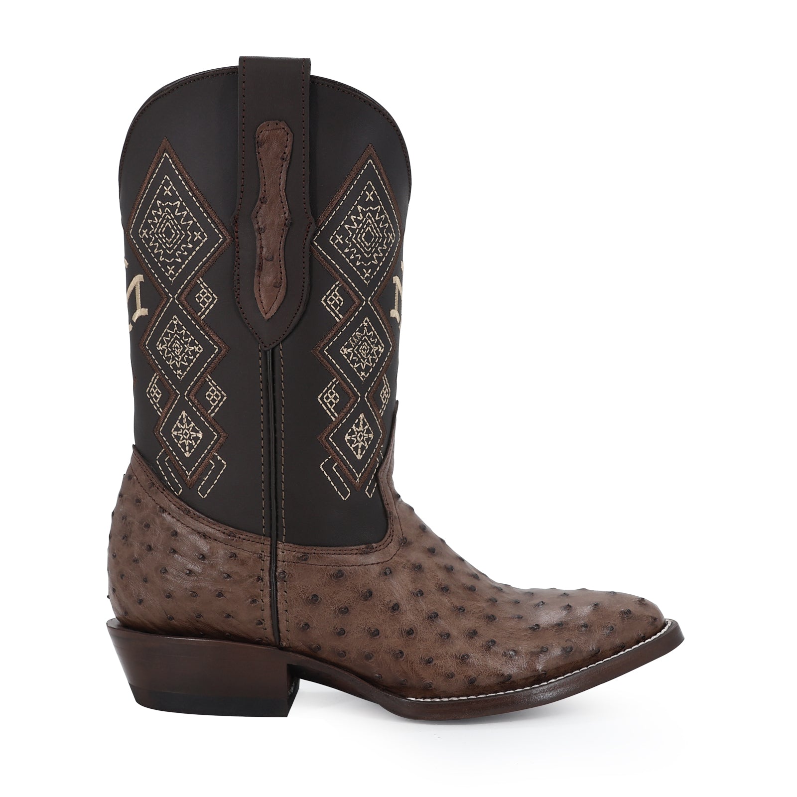 Ostrich leather cowboy boot round toe