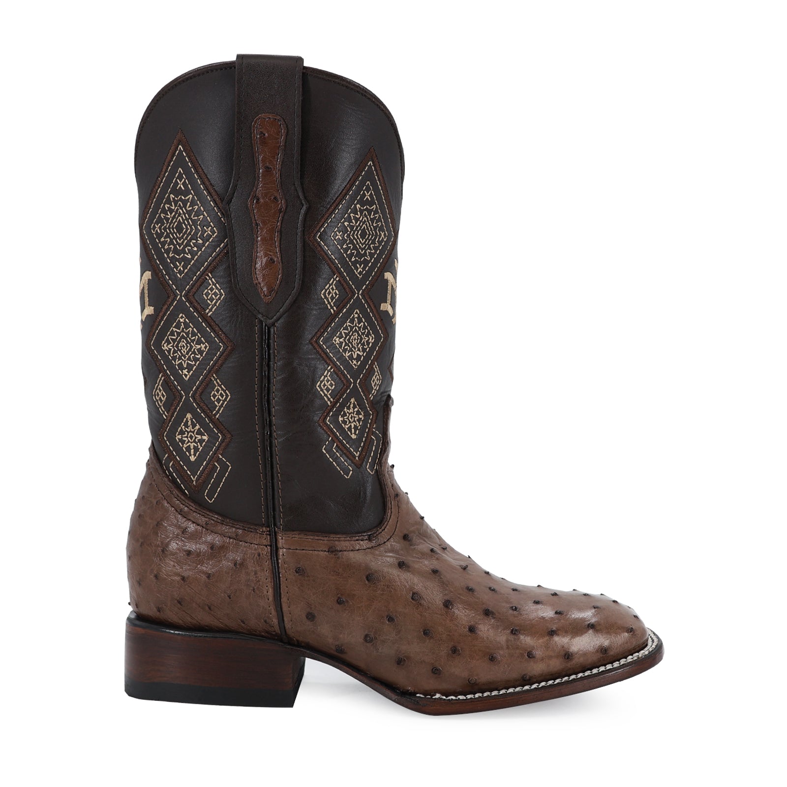 Ostrich leather cowboy boot square toe
