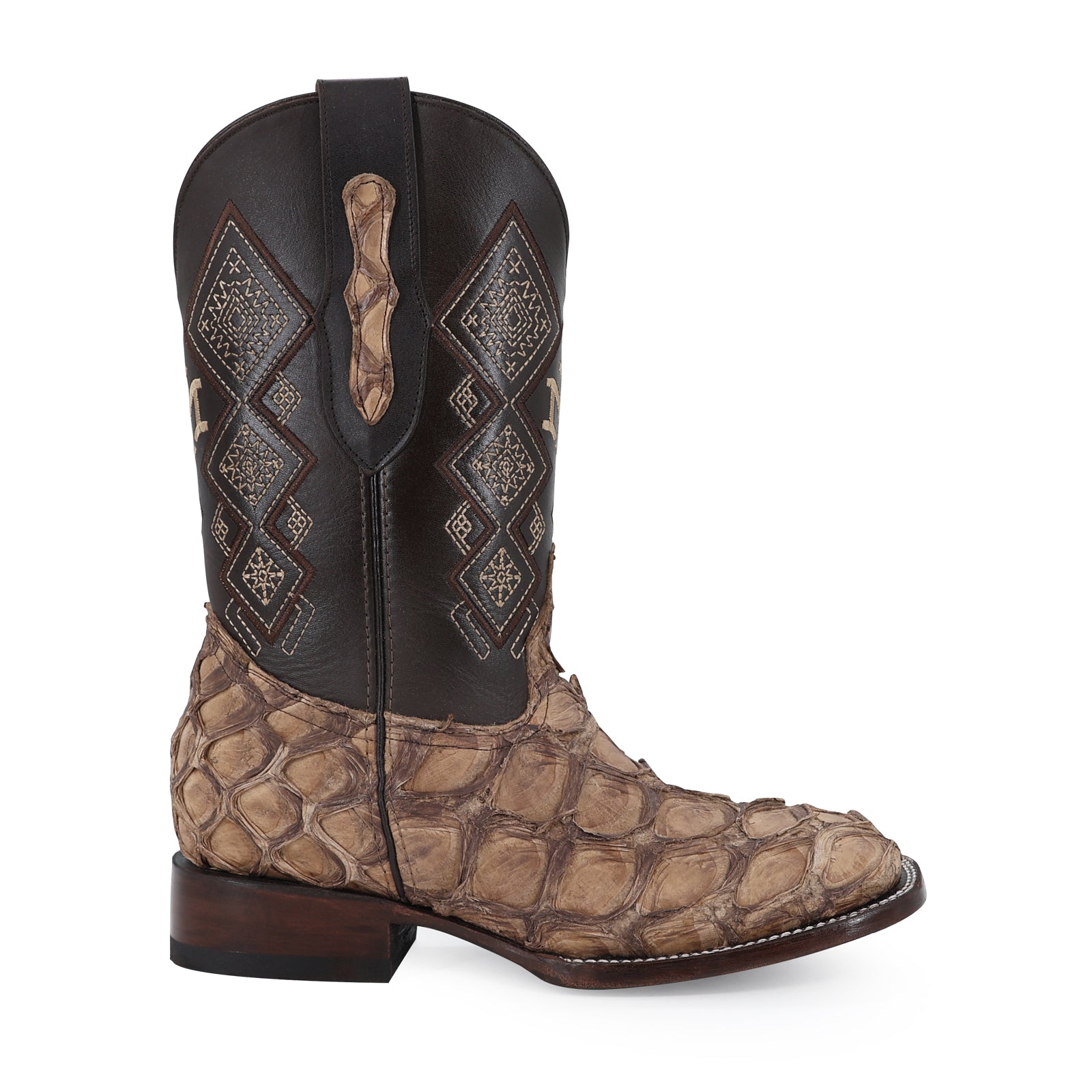 Pirarucu leather cowboy boot square toe