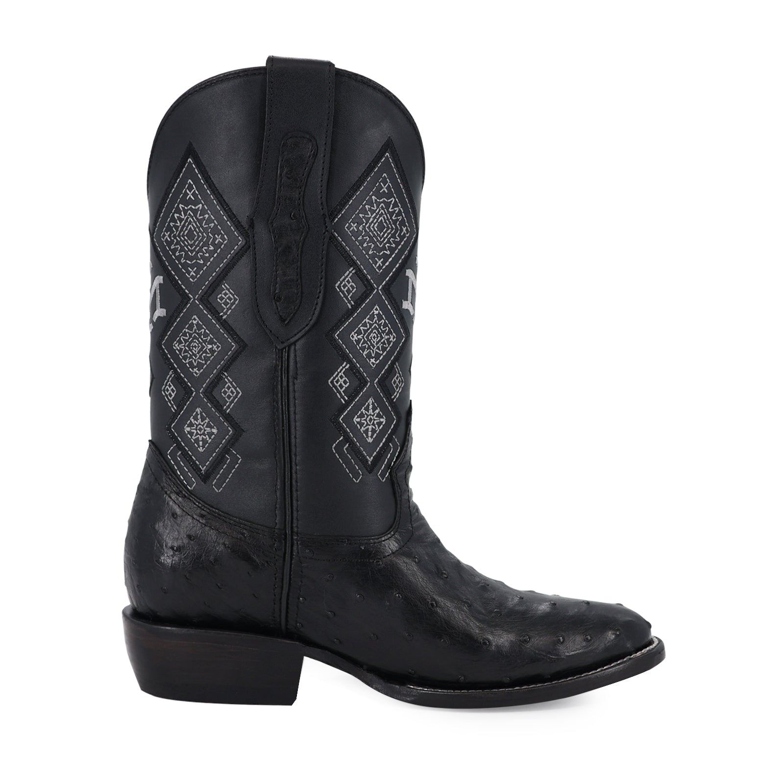 Ostrich leather cowboy boot round toe