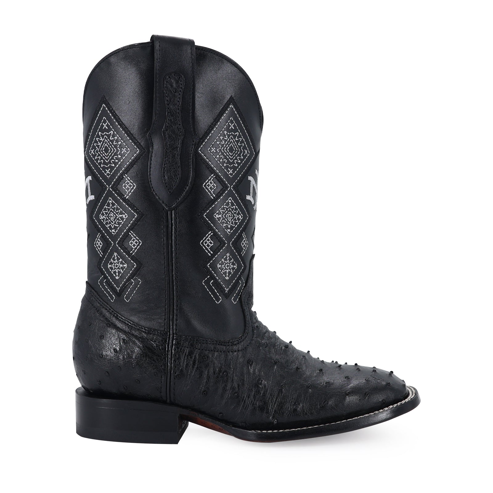 Ostrich leather cowboy boot square toe