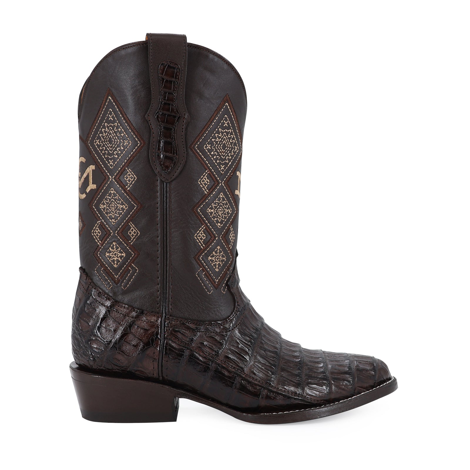 Caiman leather cowboy boot round toe
