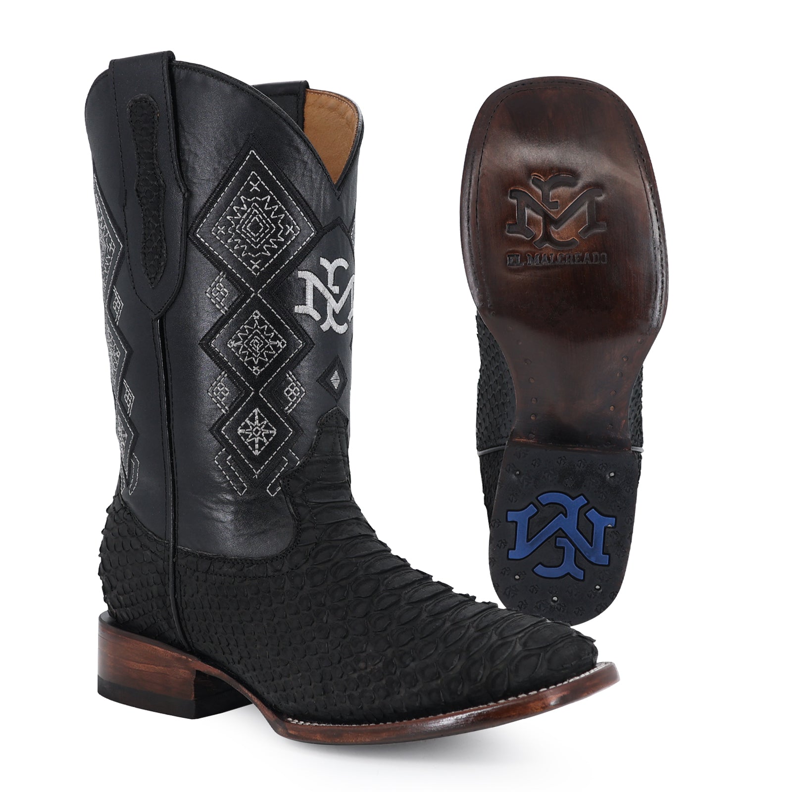 Python leather cowboy boot square toe