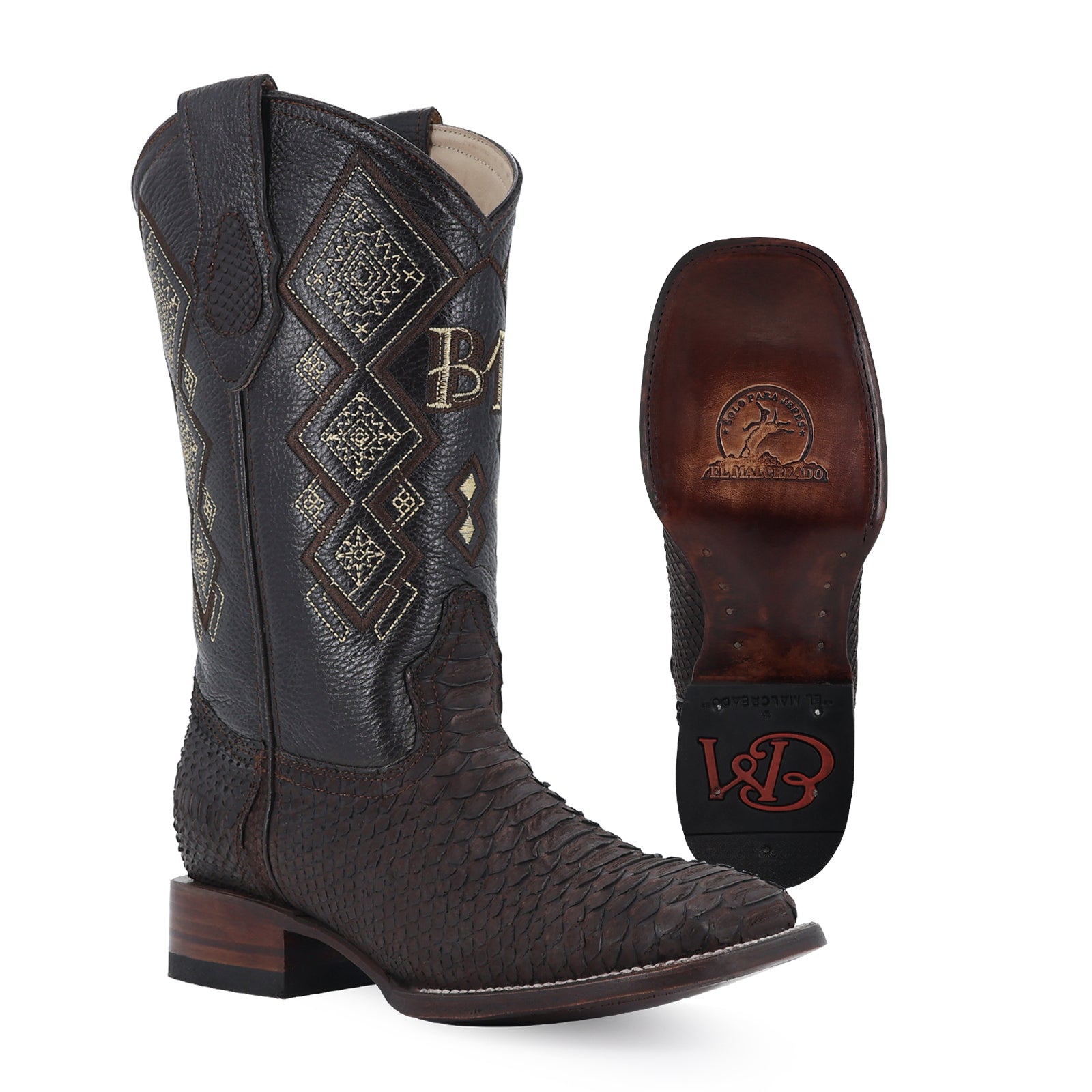 Python leather cowboy boot square toe