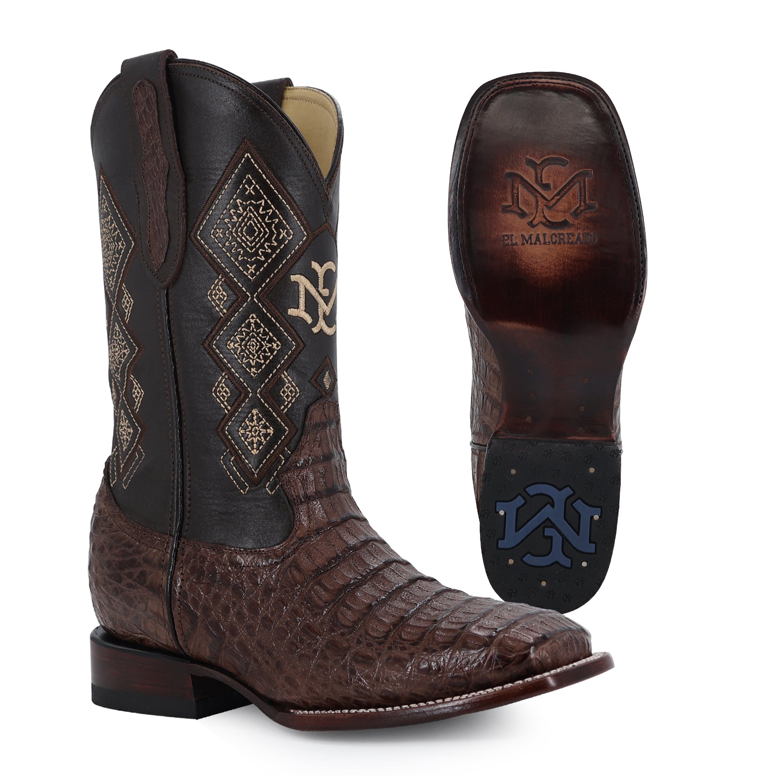 Caiman leather cowboy boot square toe