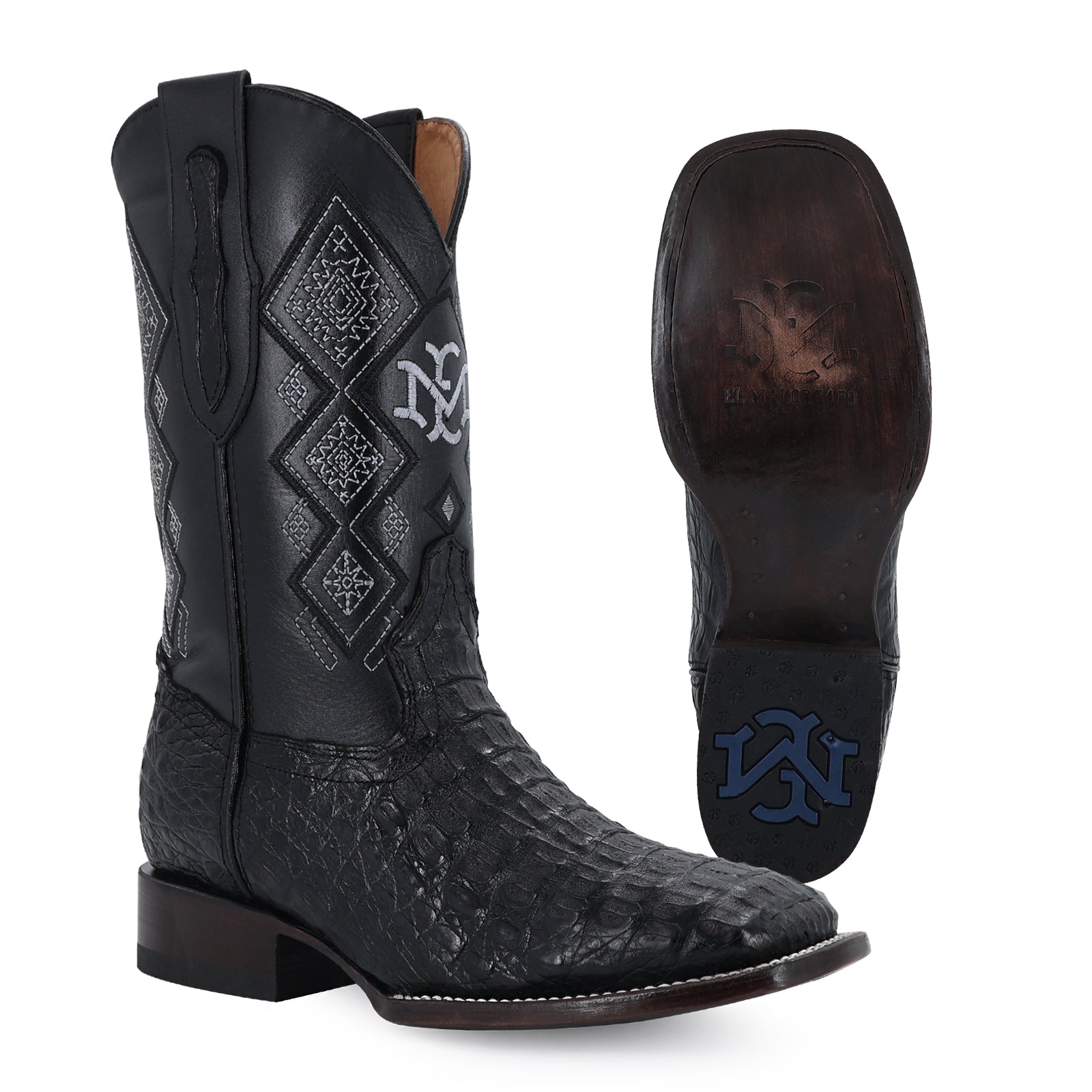 Caiman leather cowboy boot square toe