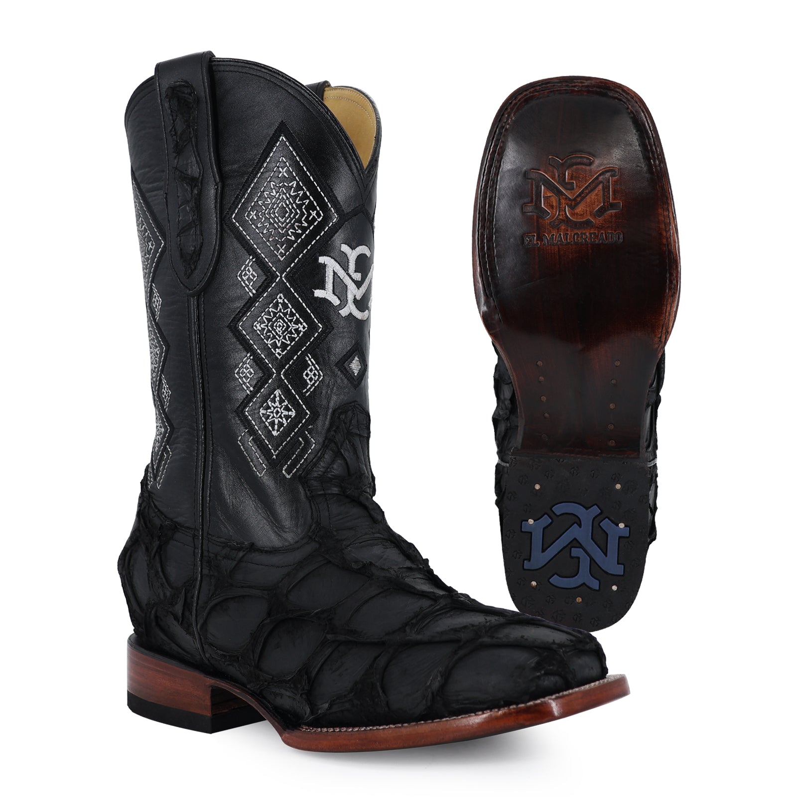 Pirarucu leather cowboy boot square toe