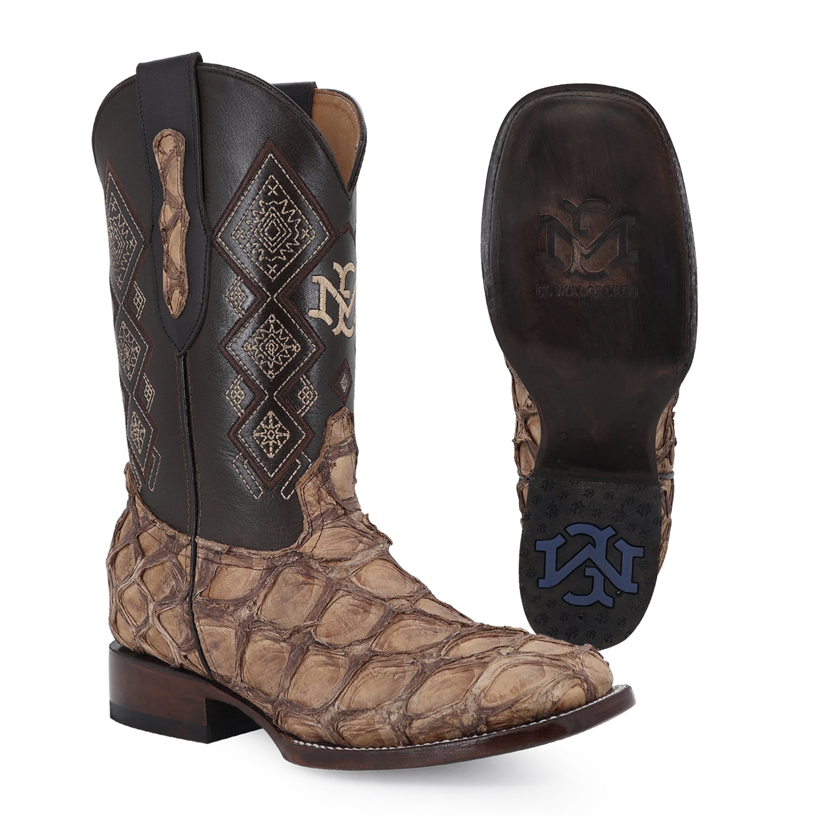 Pirarucu leather cowboy boot square toe