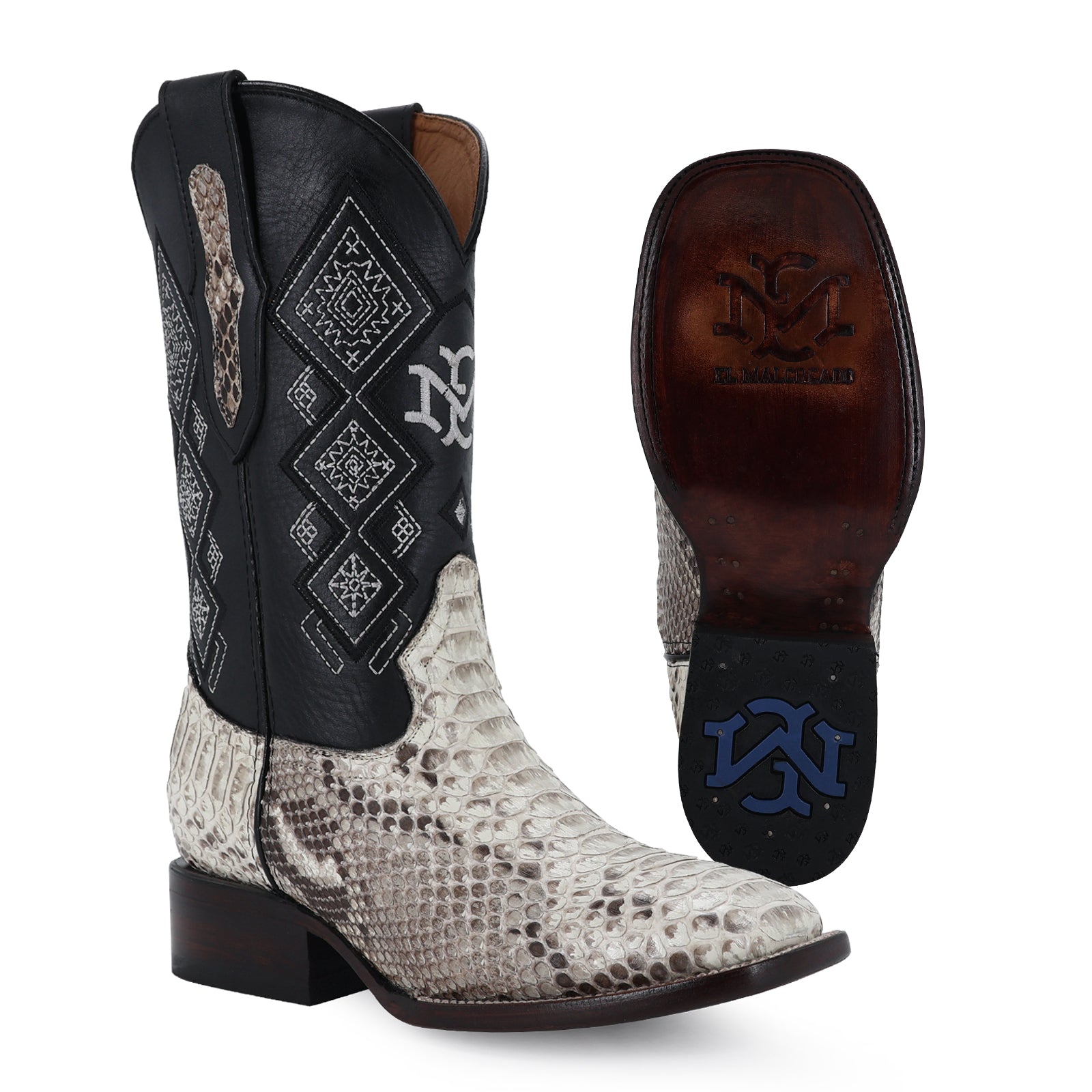 Python leather cowboy boot square toe