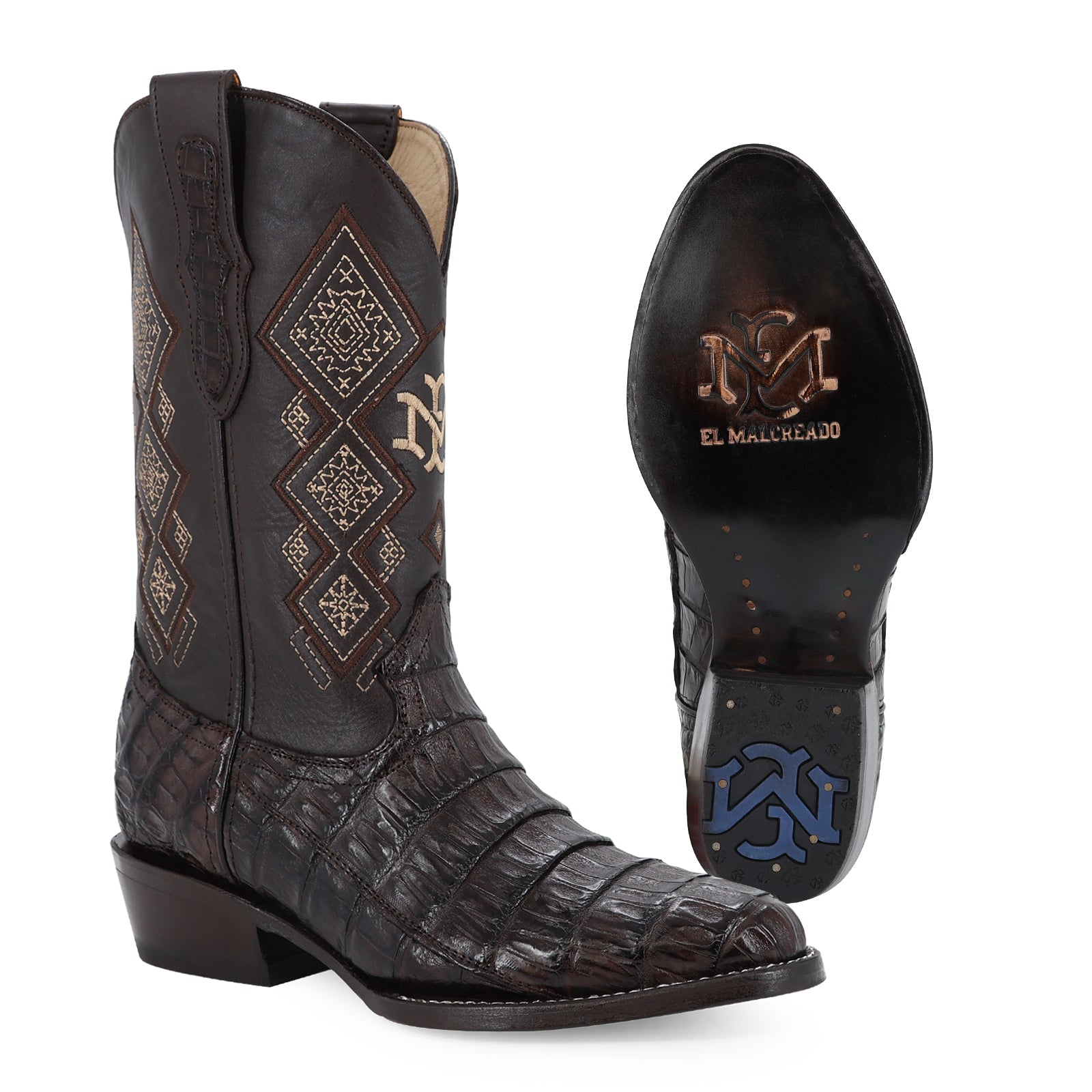 Caiman leather cowboy boot round toe