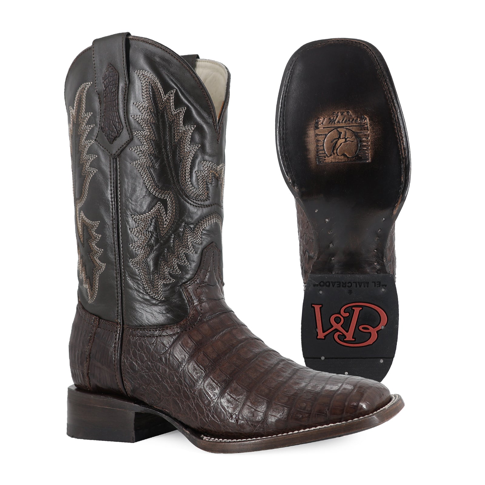 Caiman leather cowboy boot square toe