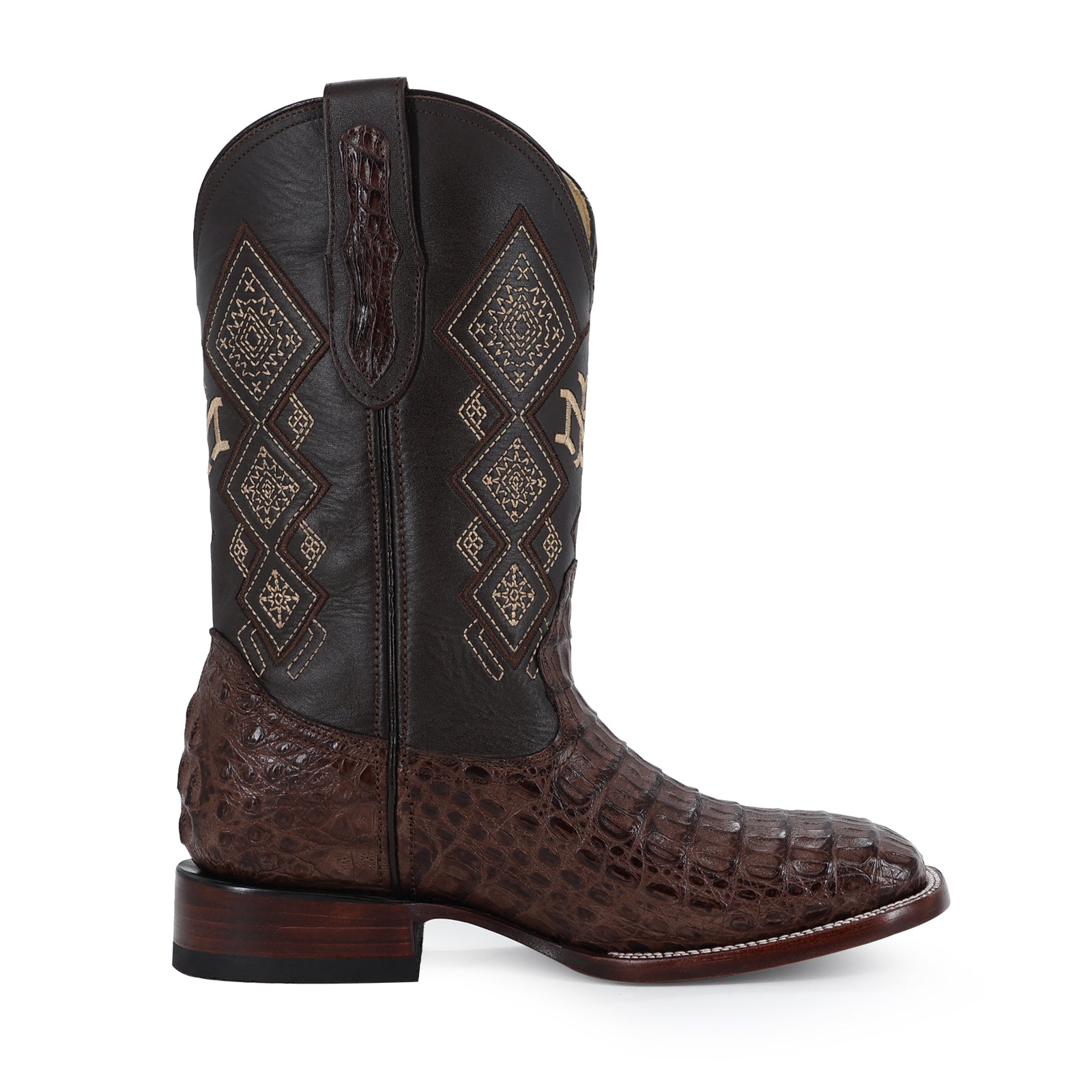 Caiman leather cowboy boot square toe