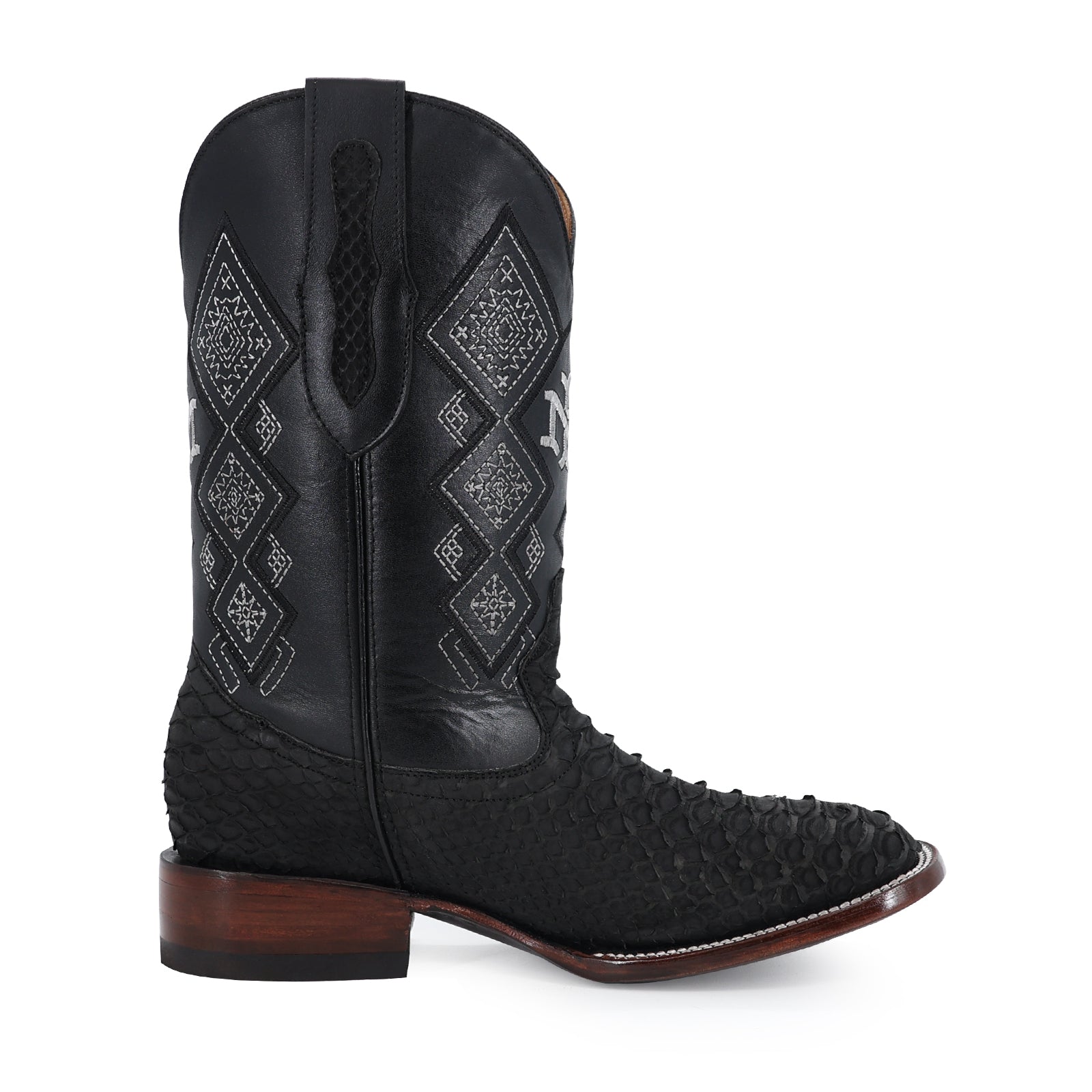 Python leather cowboy boot square toe
